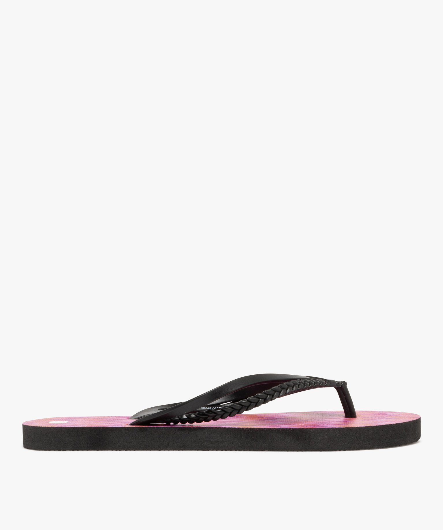 tongs femme a brides fantaisie detail tresse et a semelle imprimee coloris assortis tongs femme GEMO