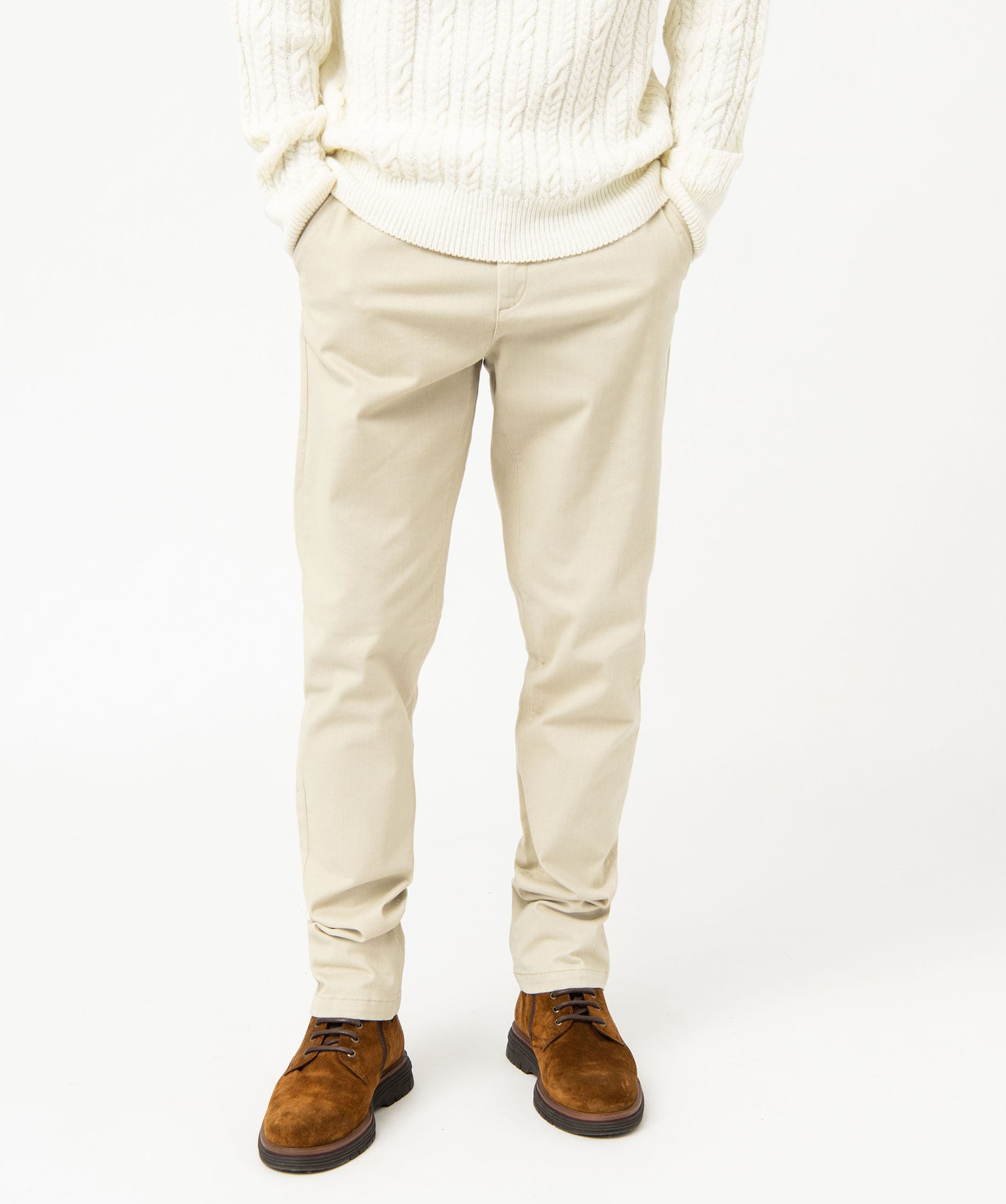 pantalon chino en stretch coupe slim homme beige