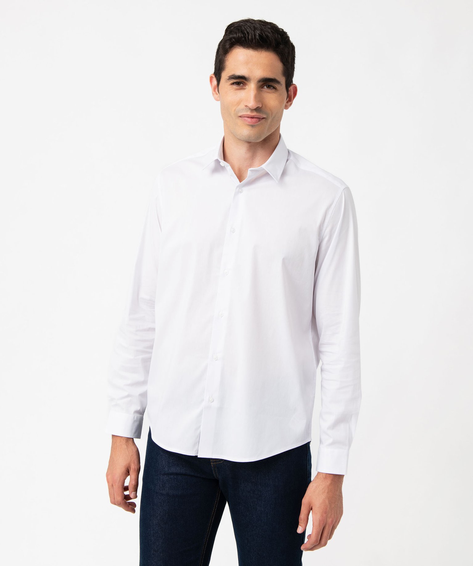 chemise manches longues regular fit en coton stretch homme blanc chemise manches longues