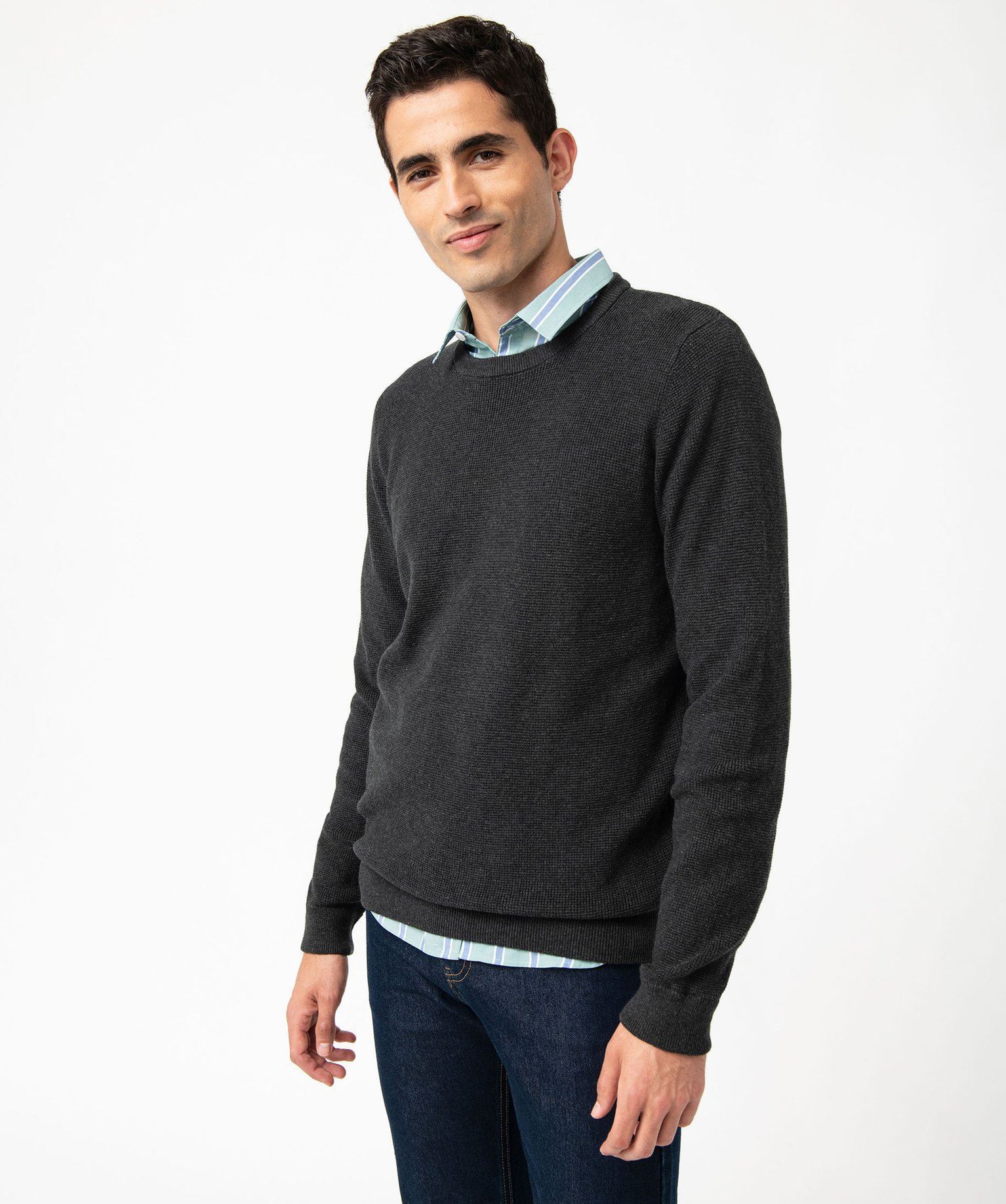 pull col rond en coton uni homme gris pulls homme GÉMO