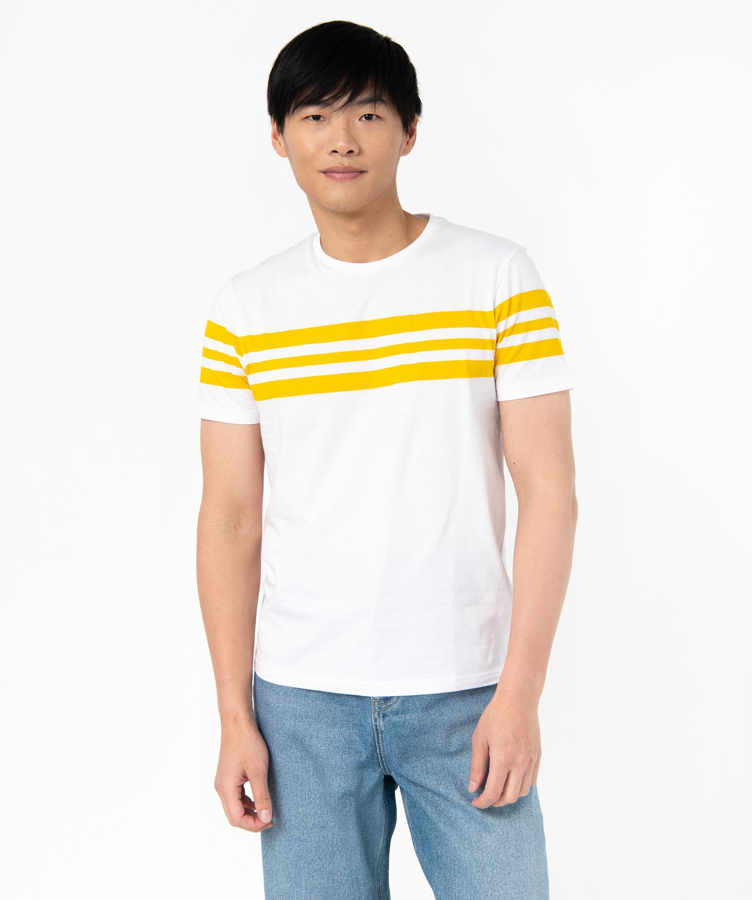 tee-shirt homme raye a manches courtes jaune tee-shirts