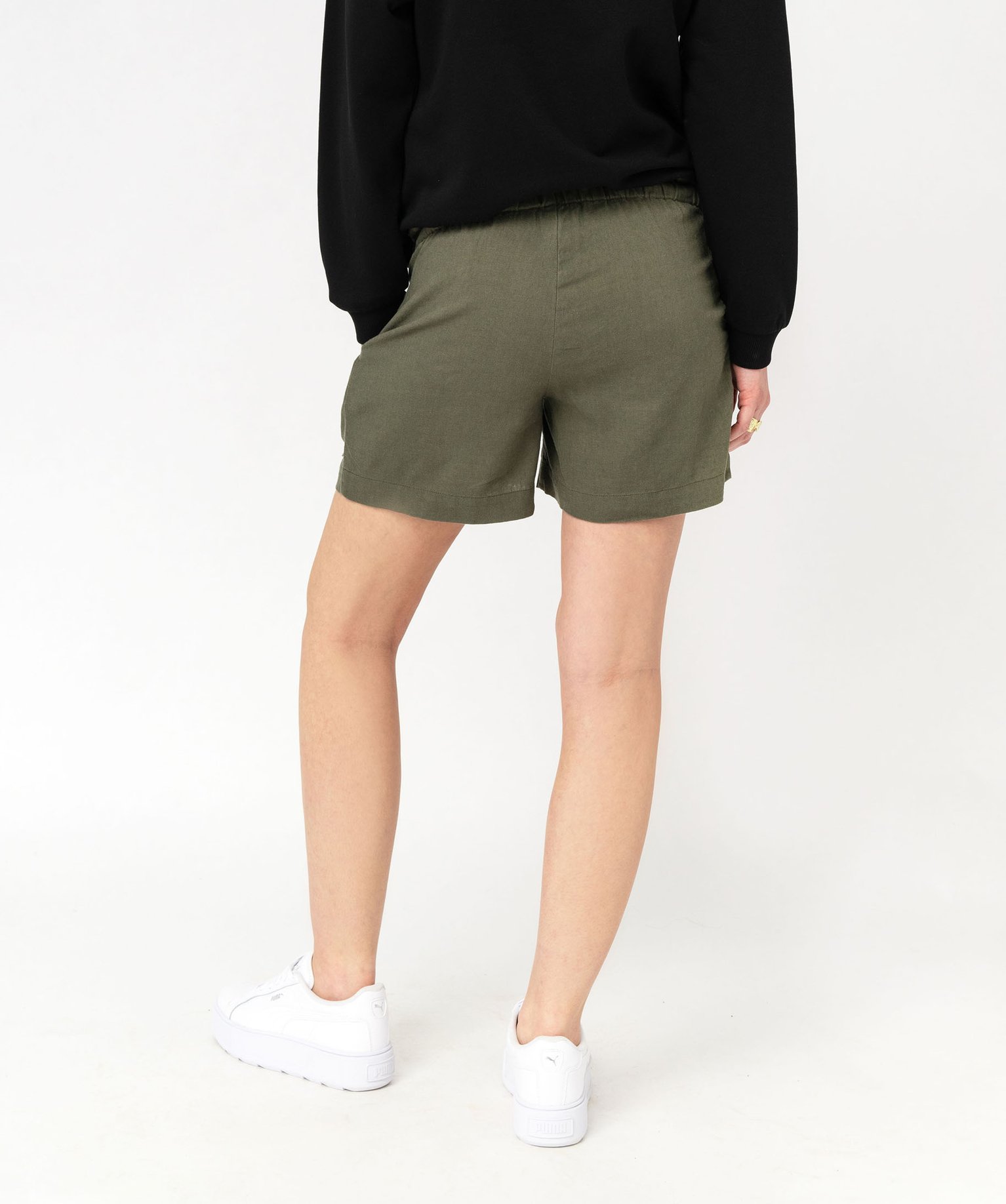 short de grossesse en lin avec bandeau bas vert shorts femme GEMO