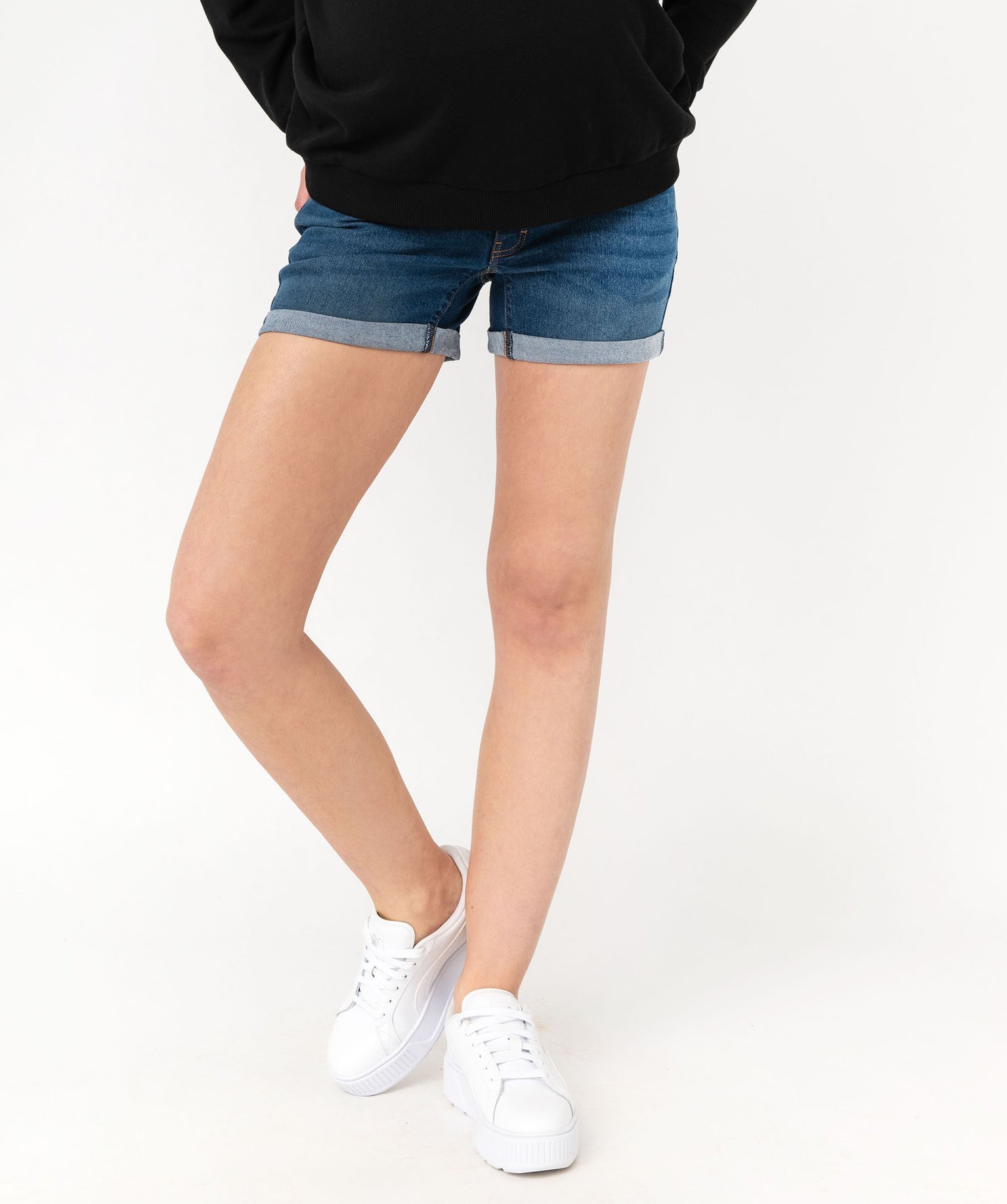 short en jean de grossesse a bandeau bas et revers bleu shorts femme GEMO