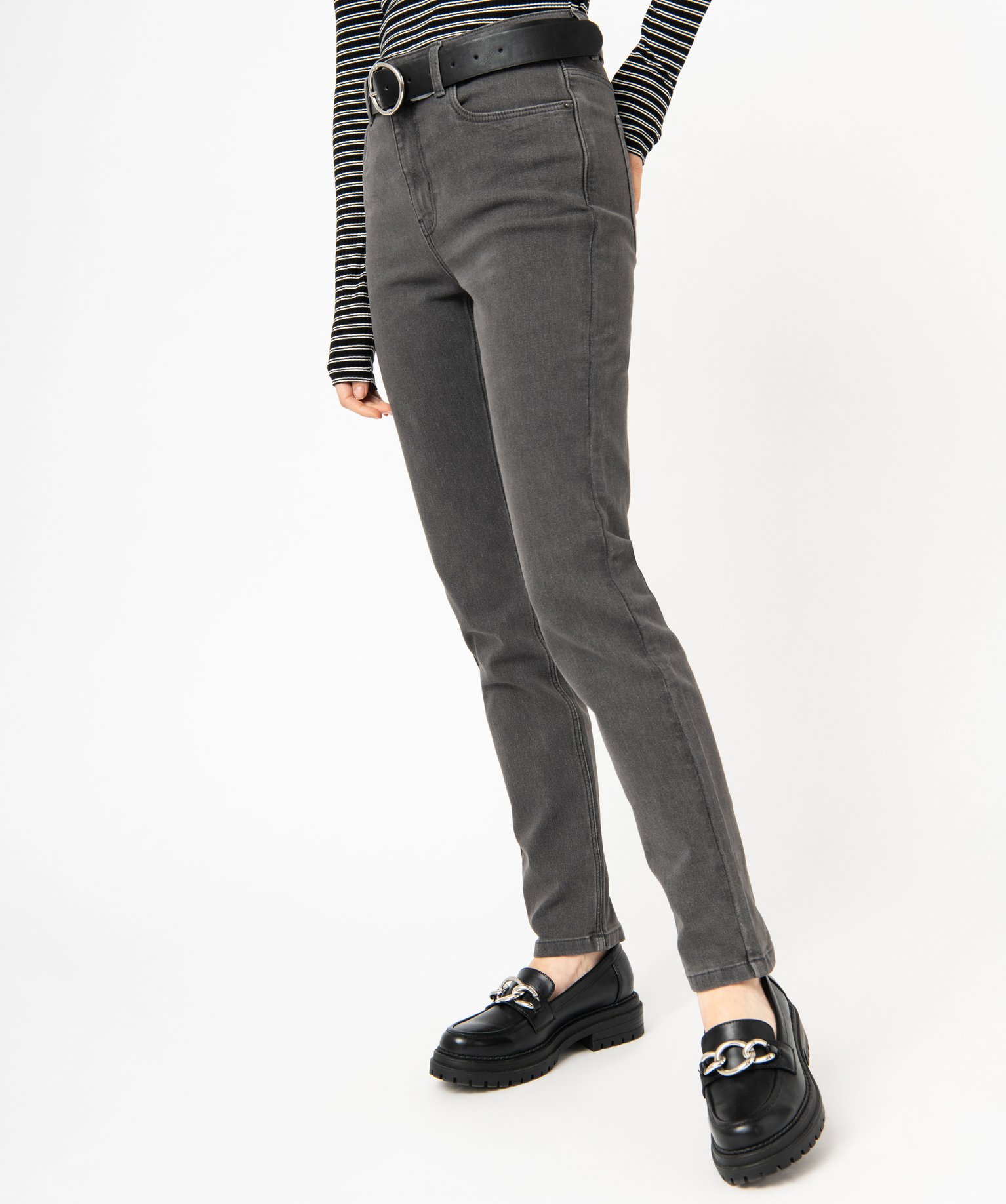 Jean slim gris taille haute deals
