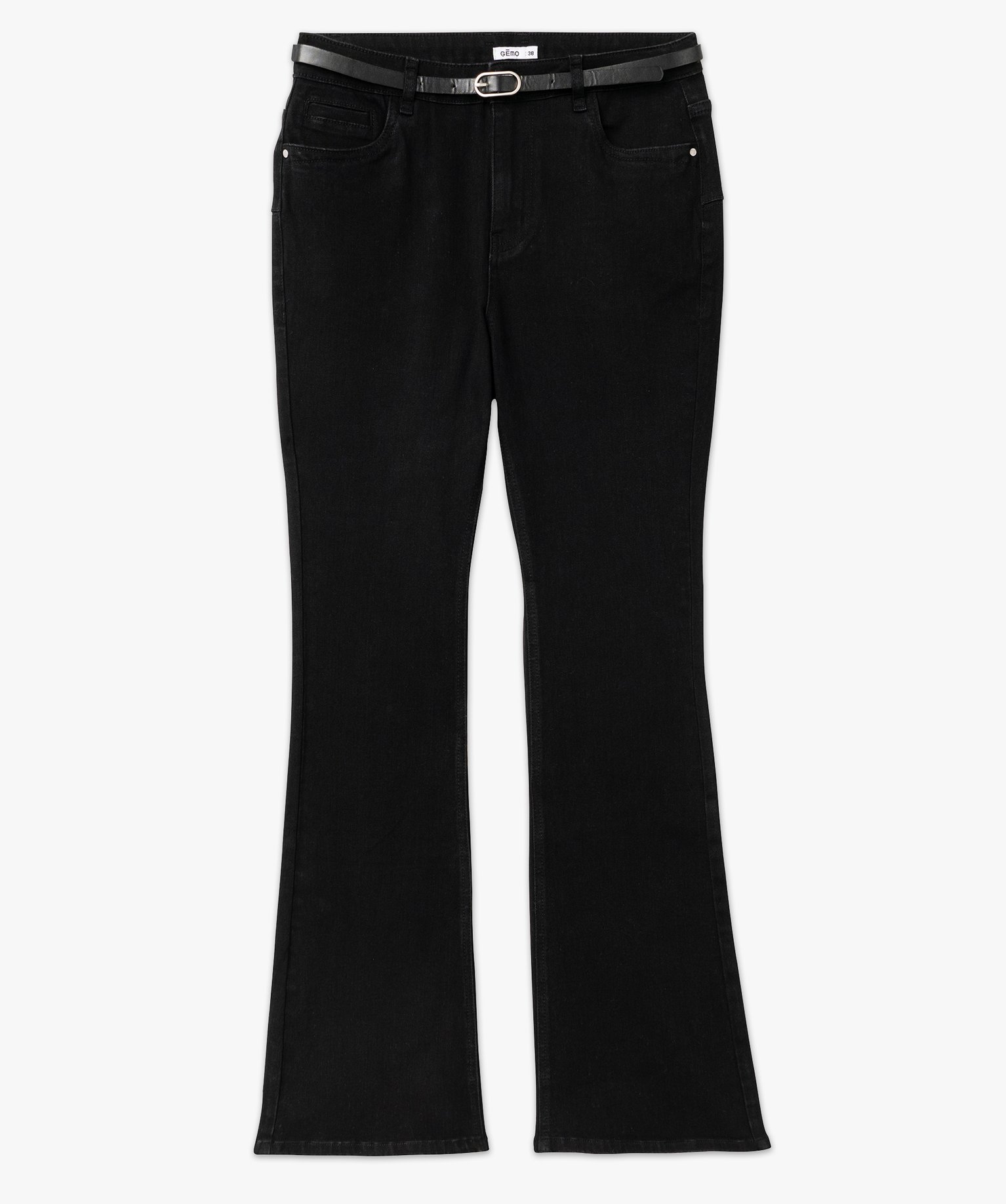 jean bootcut taille haute avec fine ceinture femme noir taille haute femme GEMO
