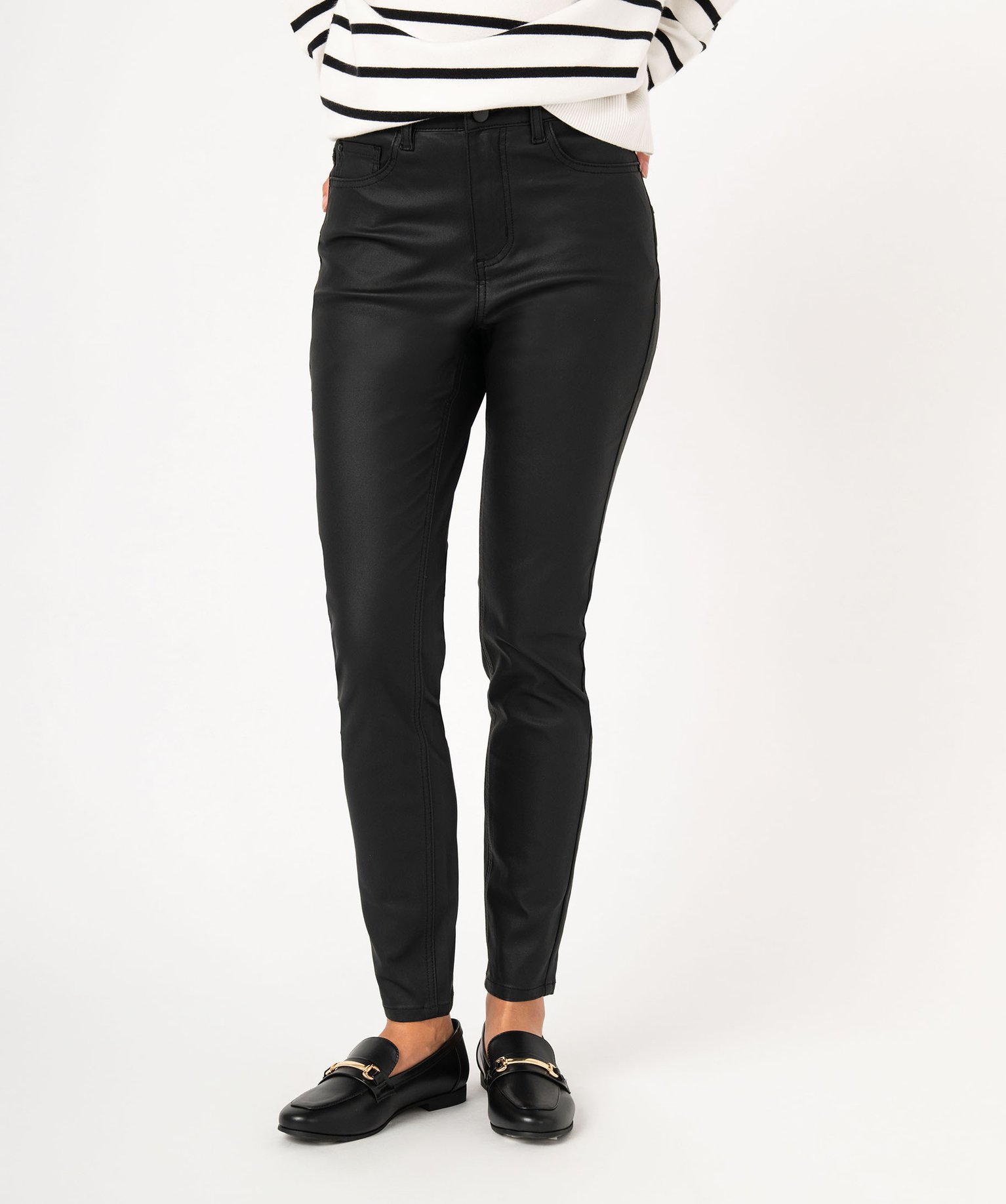pantalon skinny enduit push-up taille haute noir pantalons