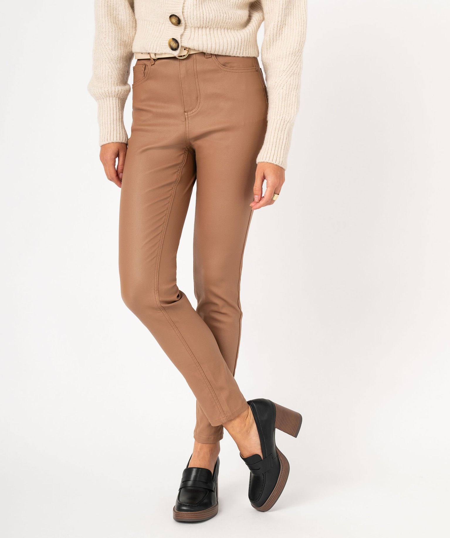 pantalon skinny enduit push-up taille haute brun pantalons