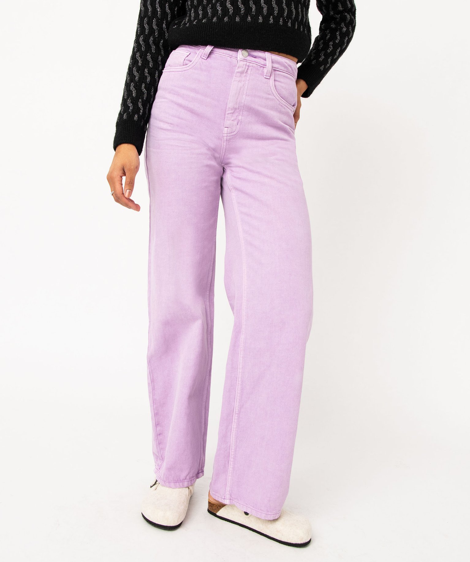 jean wide legs taille haute colore femme violet wide leg femme GEMO