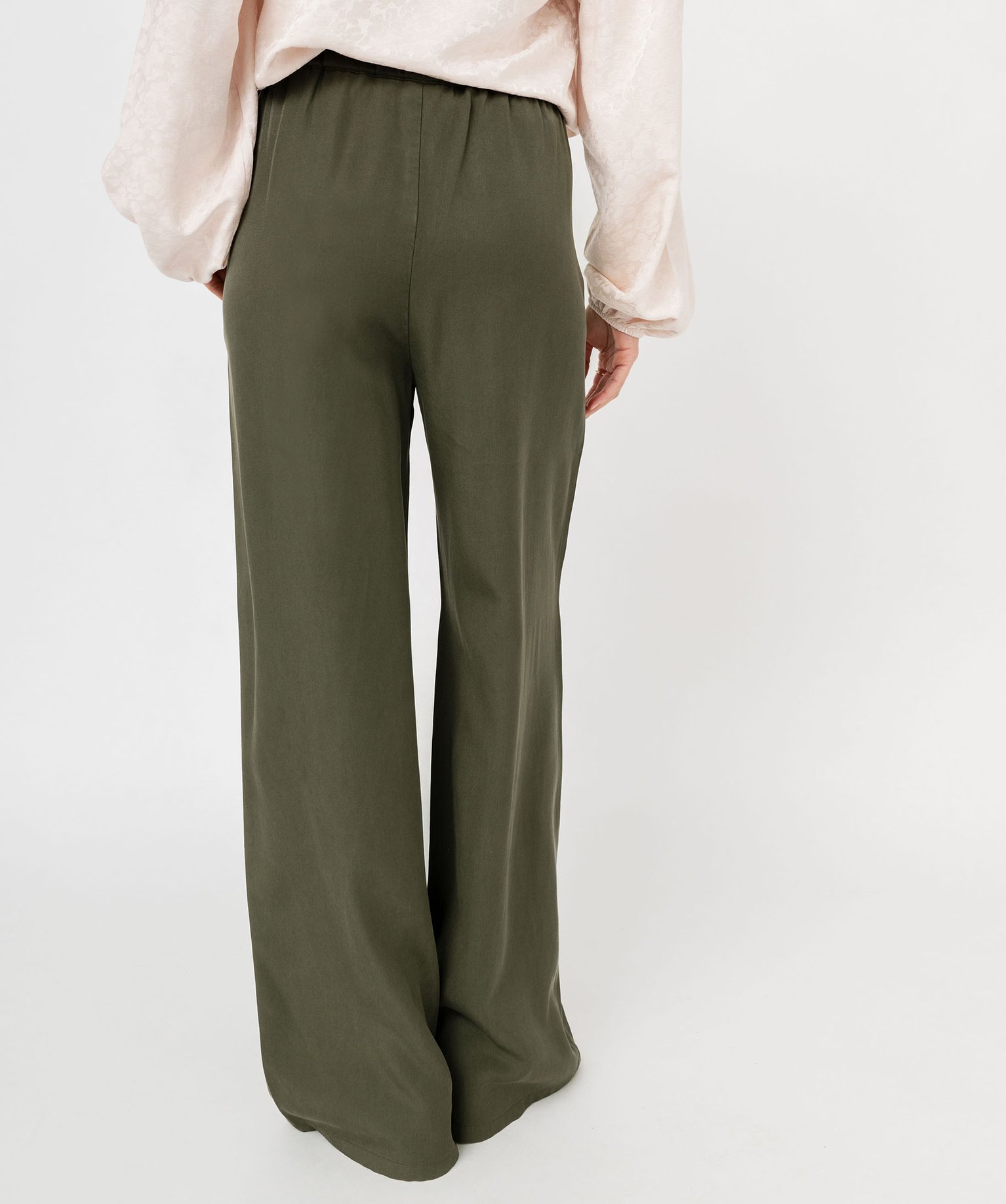 pantalon large en lyocell femme vert pantalons femme GEMO