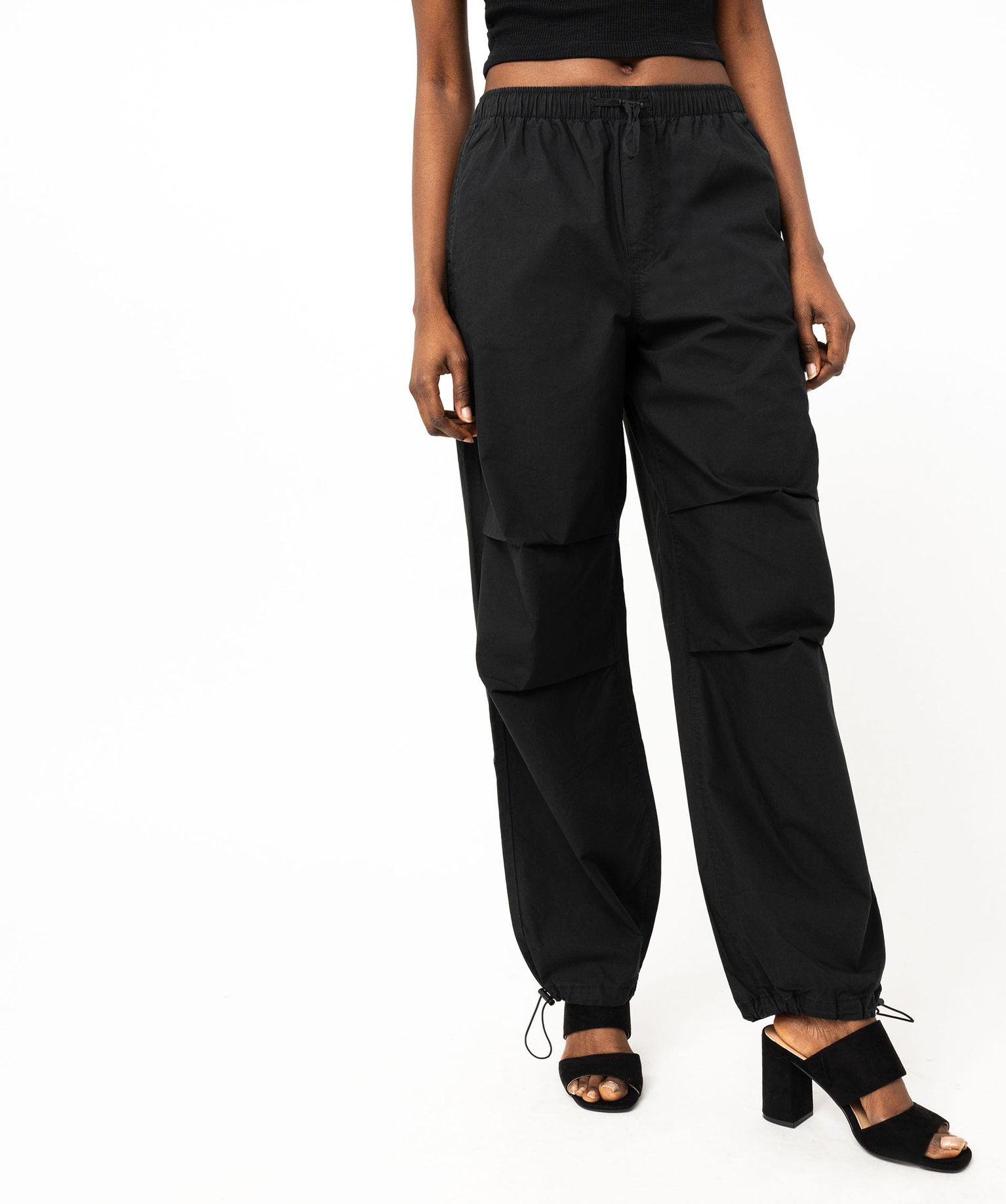 pantalon baggy en toile de coton femme noir pantalons femme GEMO