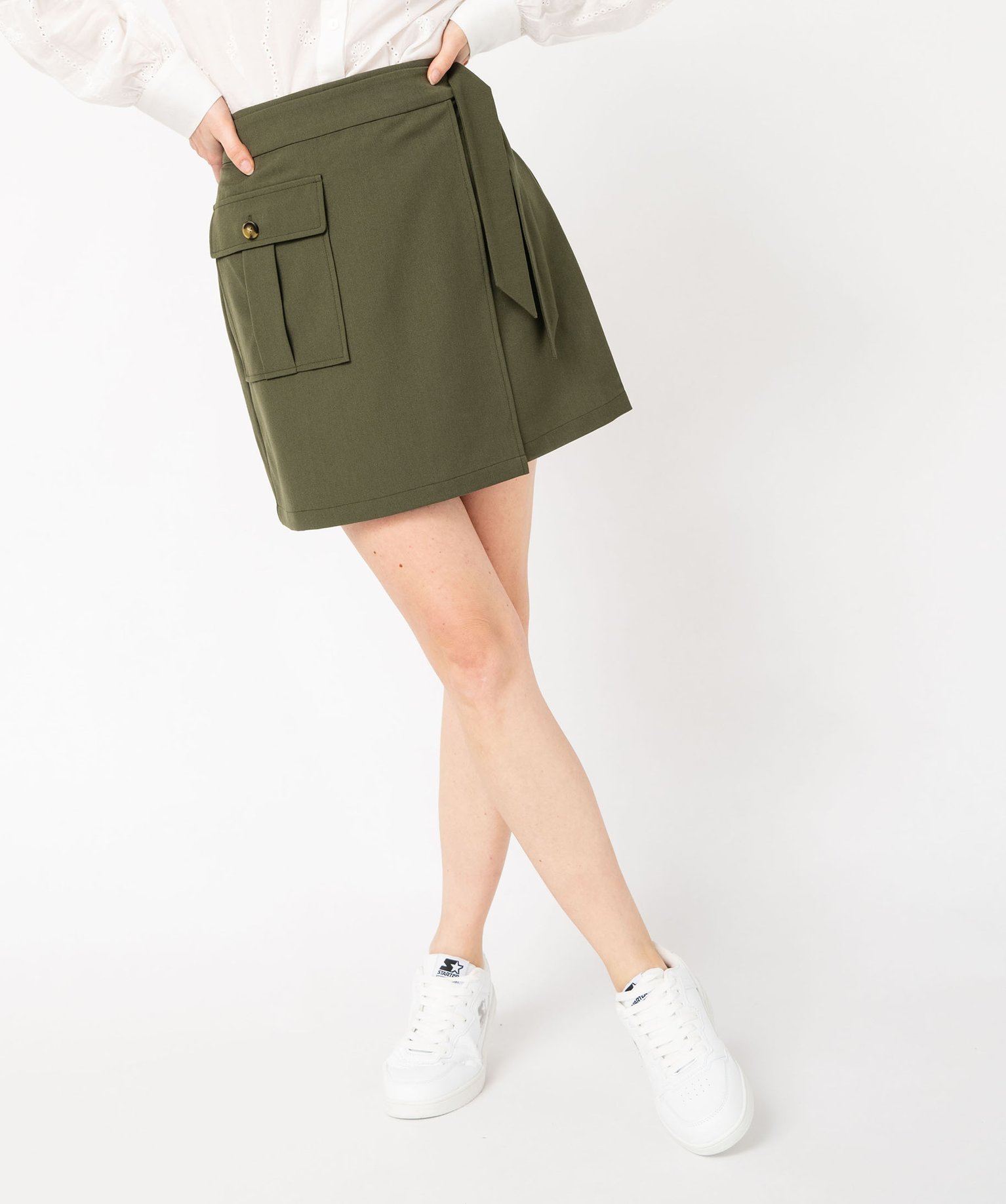 jupe courte portefeuille a poche femme vert