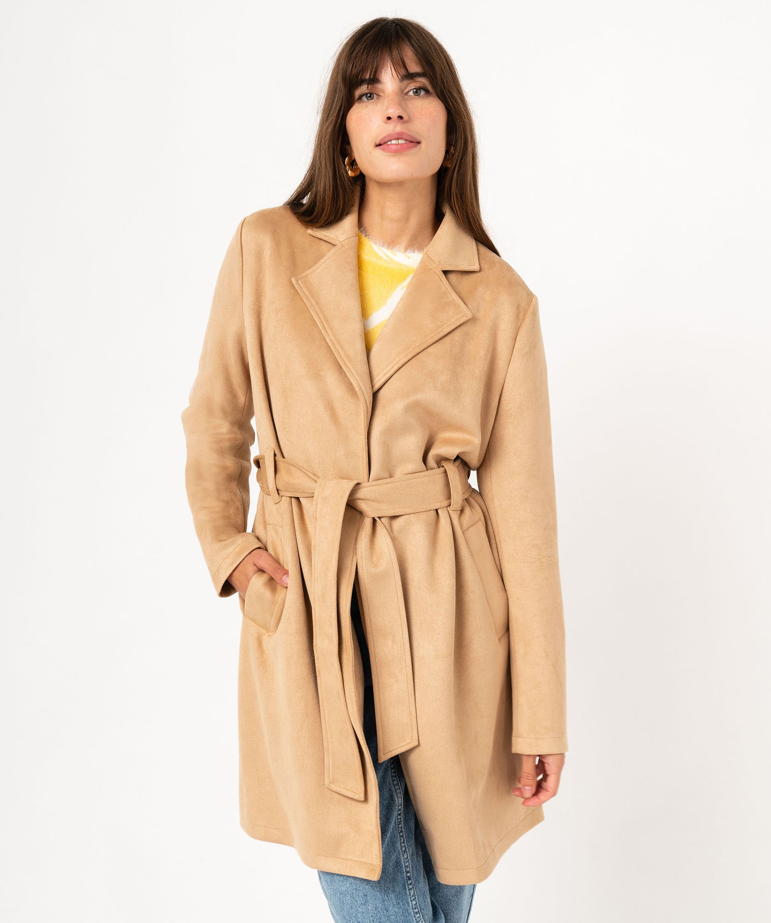 manteau trench en suedine avec ceinture femme beige manteaux