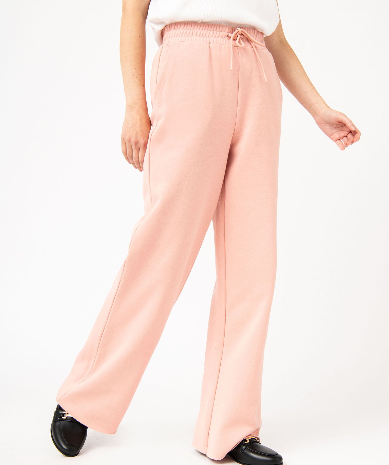 pantalon en molleton coupe large et taille elastiquee femme rose pantalons
