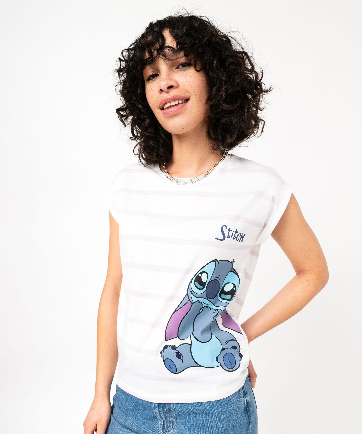 tee-shirt a manches courtes motif stitch femme - disney blanc t-shirts manches courtes