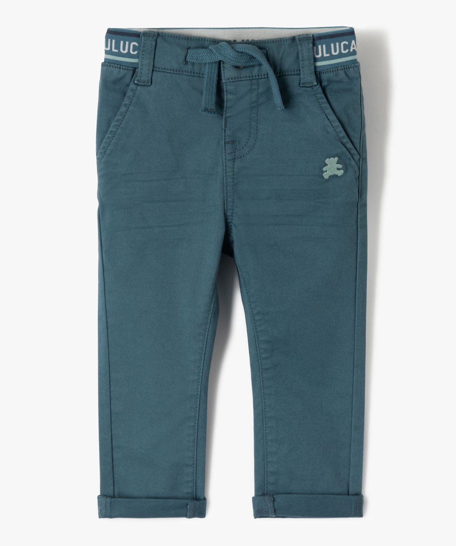pantalon slim en coton stretch bebe garcon - lulucastagnette bleu pantalons