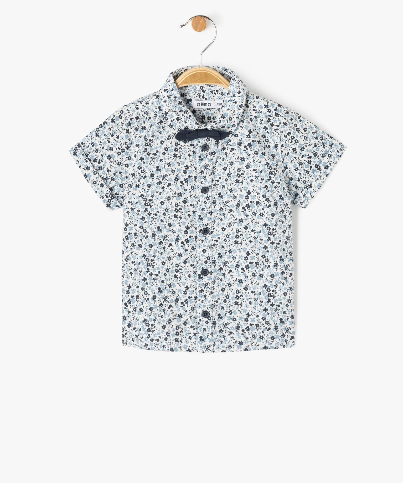 chemise manches courtes fleurie a nœud papillon bebe garcon bleu chemises