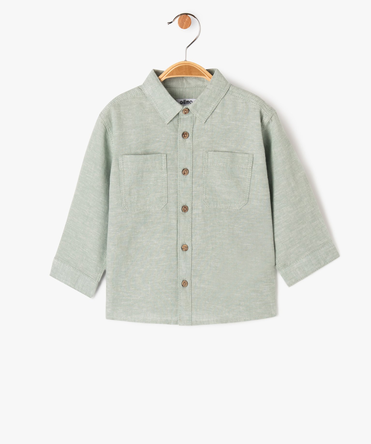 chemise manches longues en coton lin melanges bebe garcon vert
