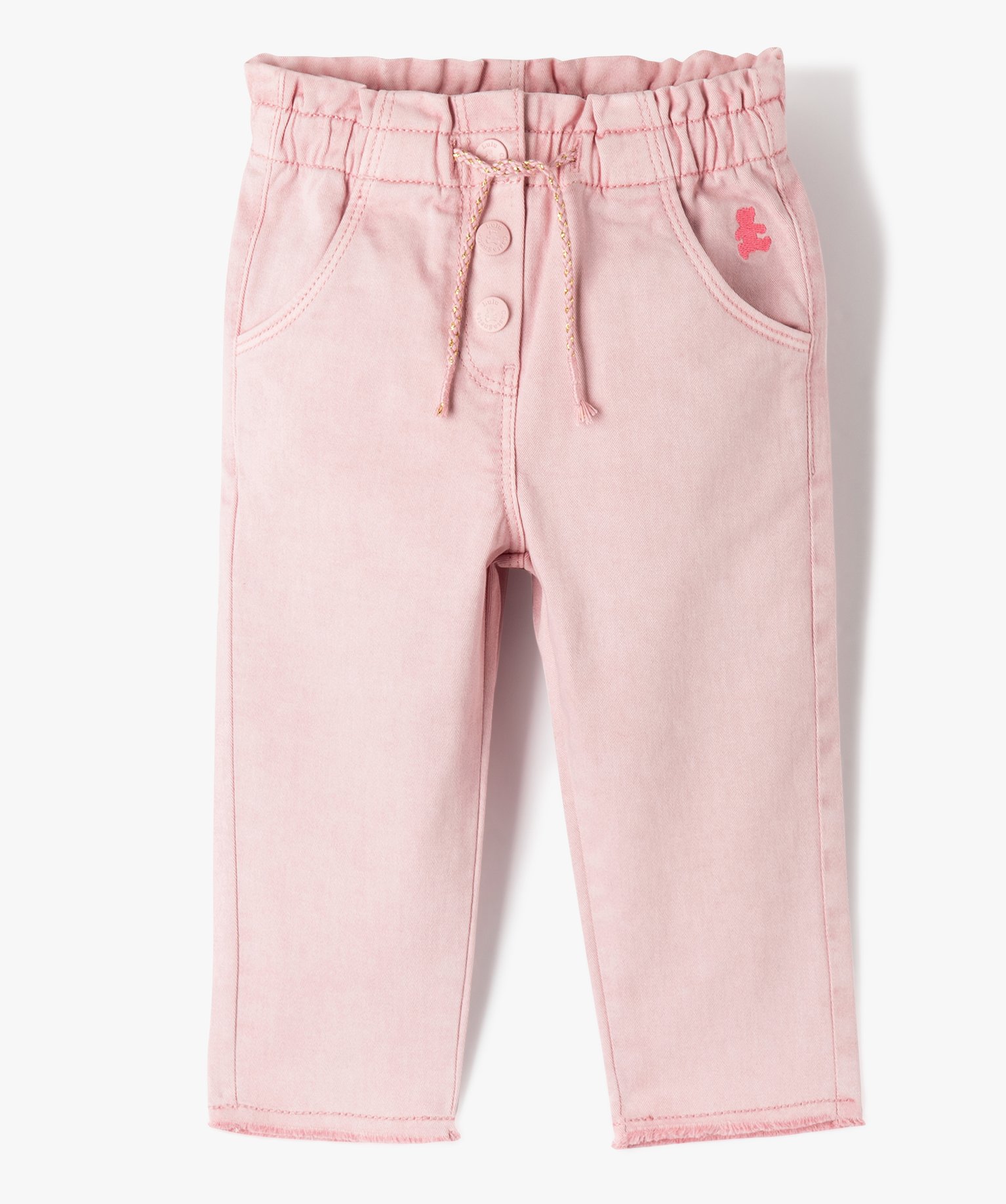 pantalon en toile avec taille elastique bebe fille - lulucastagnette rose pantalons