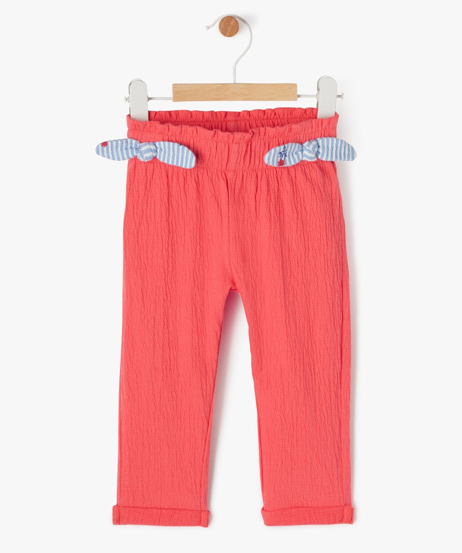 pantalon en maille legere gaufree et extensible bebe fille rose leggings