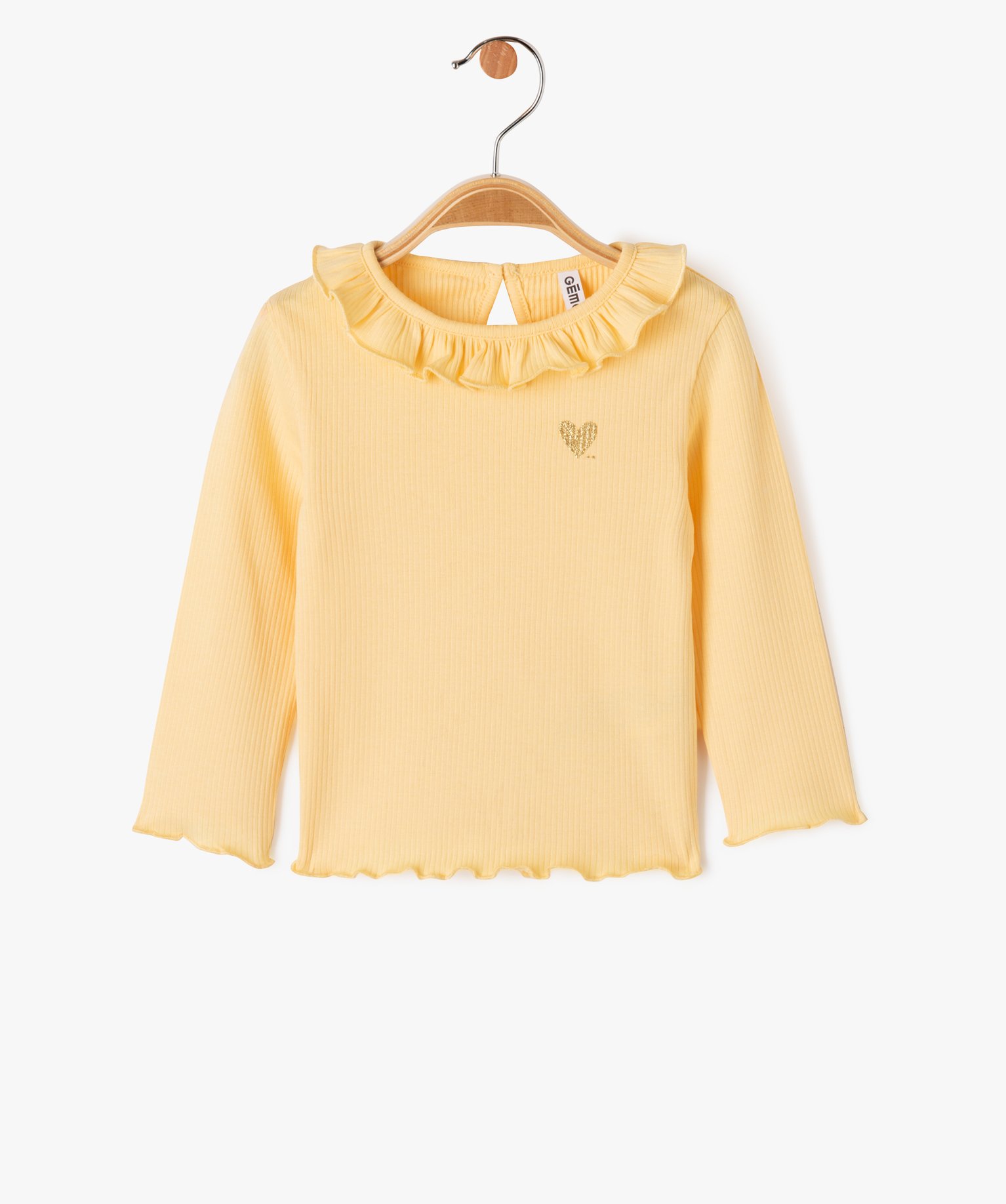 tee-shirt a manches longues avec finitions volantees bebe fille jaune tee-shirts manches longues