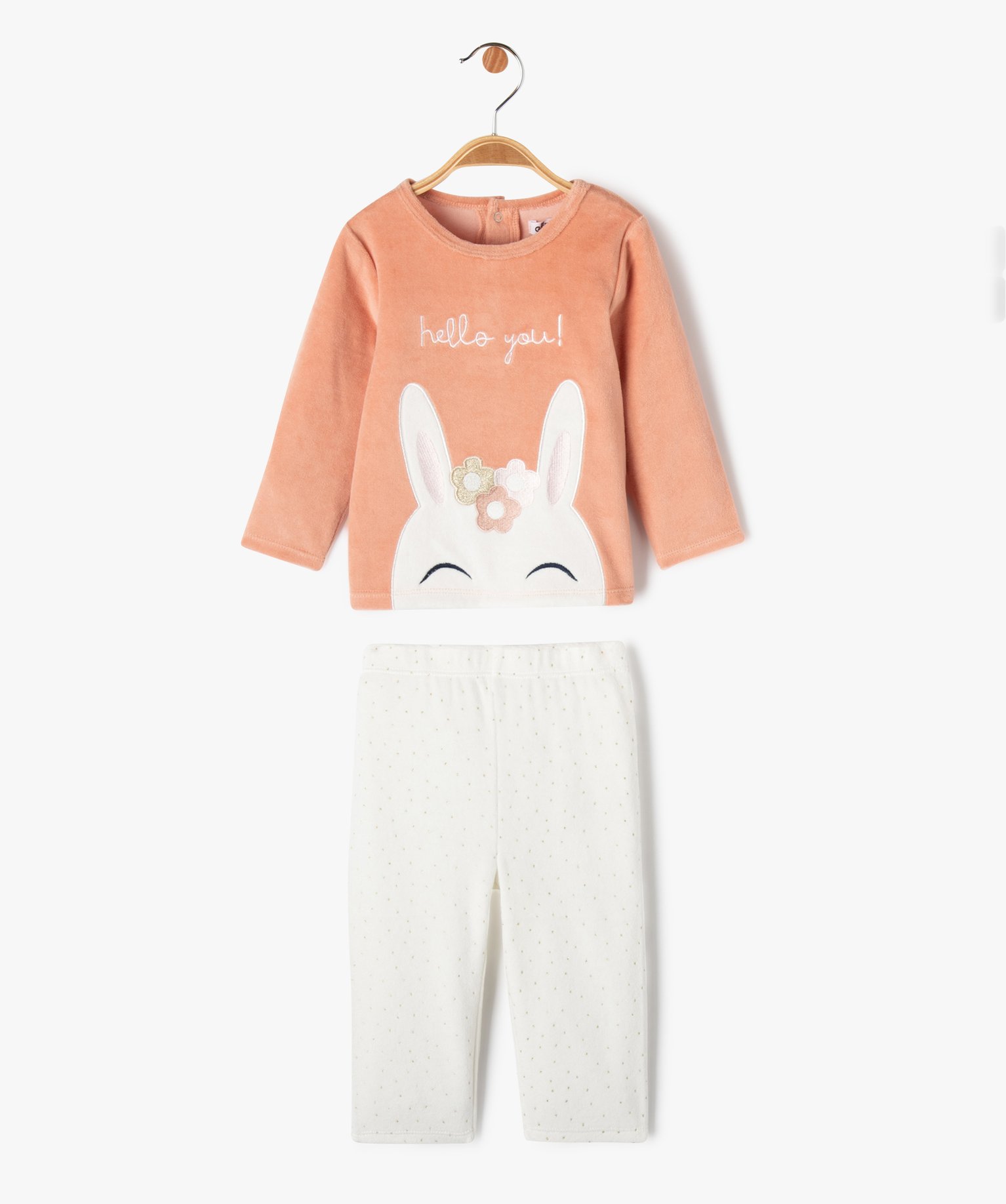 pyjama 2 pieces en velours avec motif lapin bebe fille rose pyjamas 2 pieces