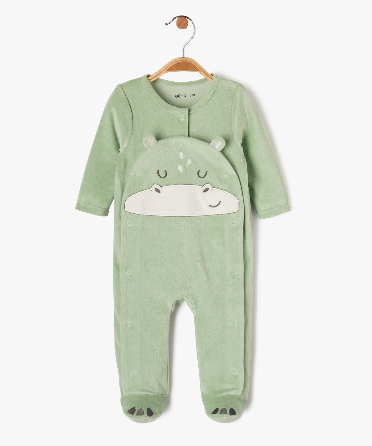 pyjama en velours avec motif dinosaure bebe garcon vert