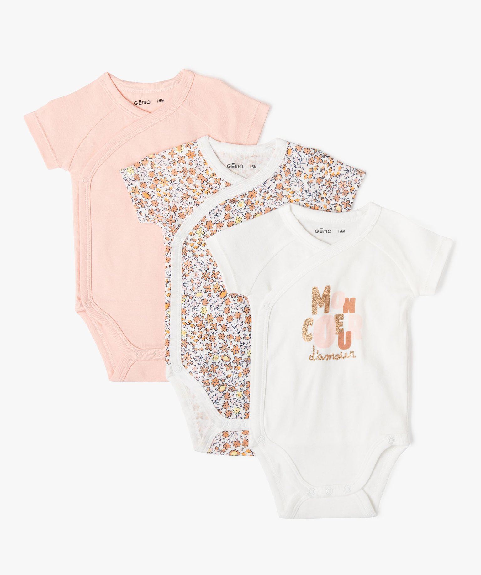 body manches courtes fermeture croisee bebe (lot de 3) beige body manches courtes