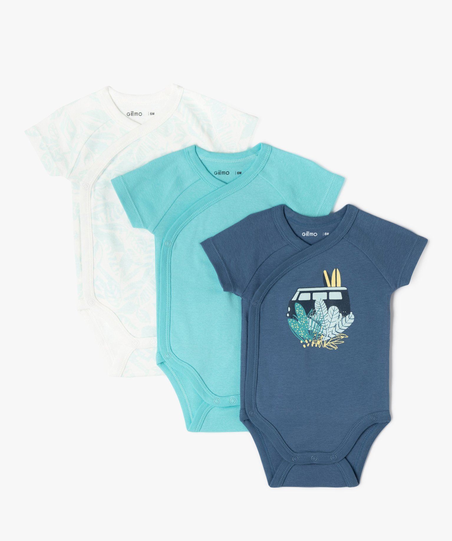 bodies a manches courtes fermeture croisee bebe (lot de 3) bleu body manches courtes