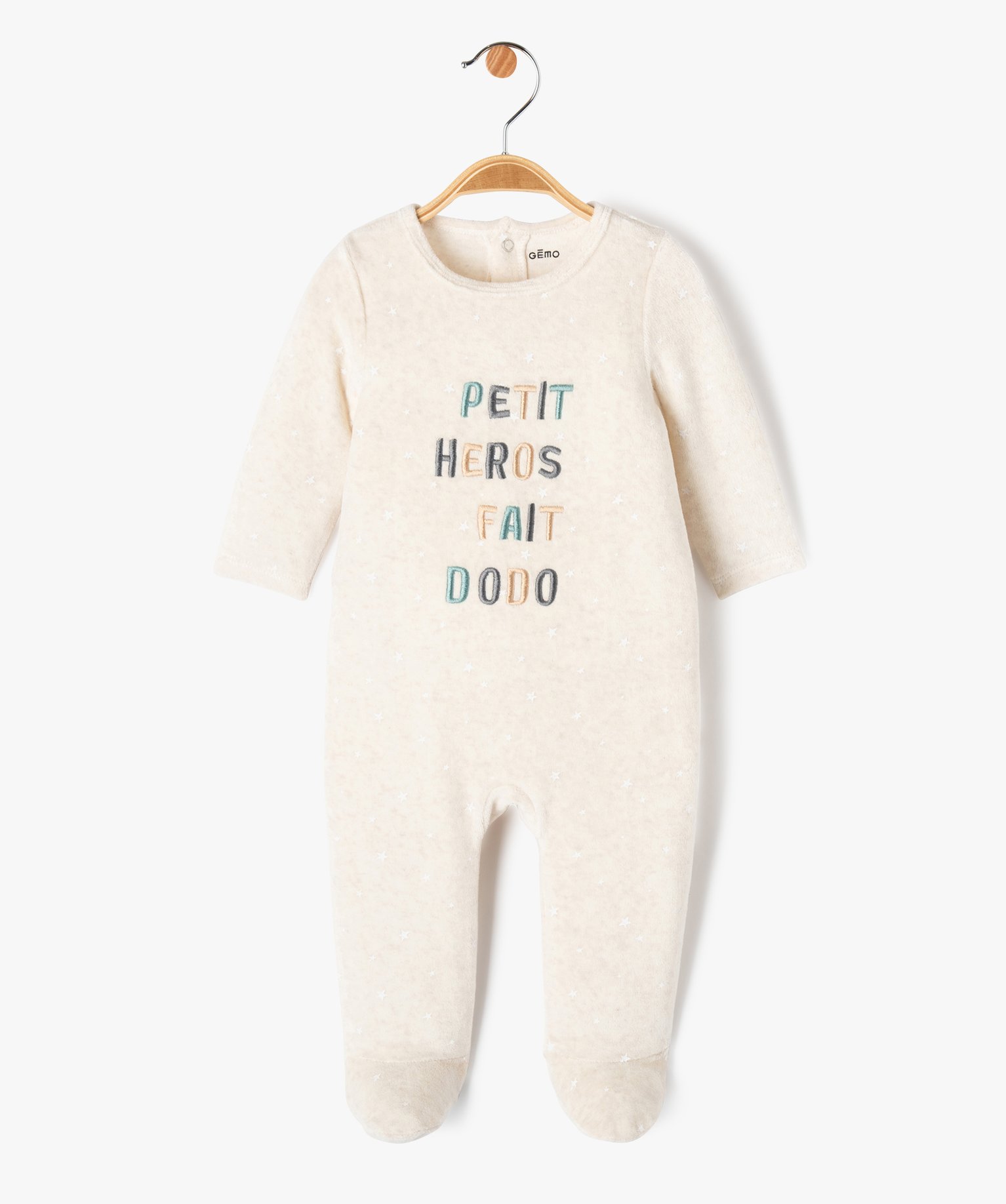 pyjama en velours avec message brode bebe garcon beige pyjamas velours bebe GEMO
