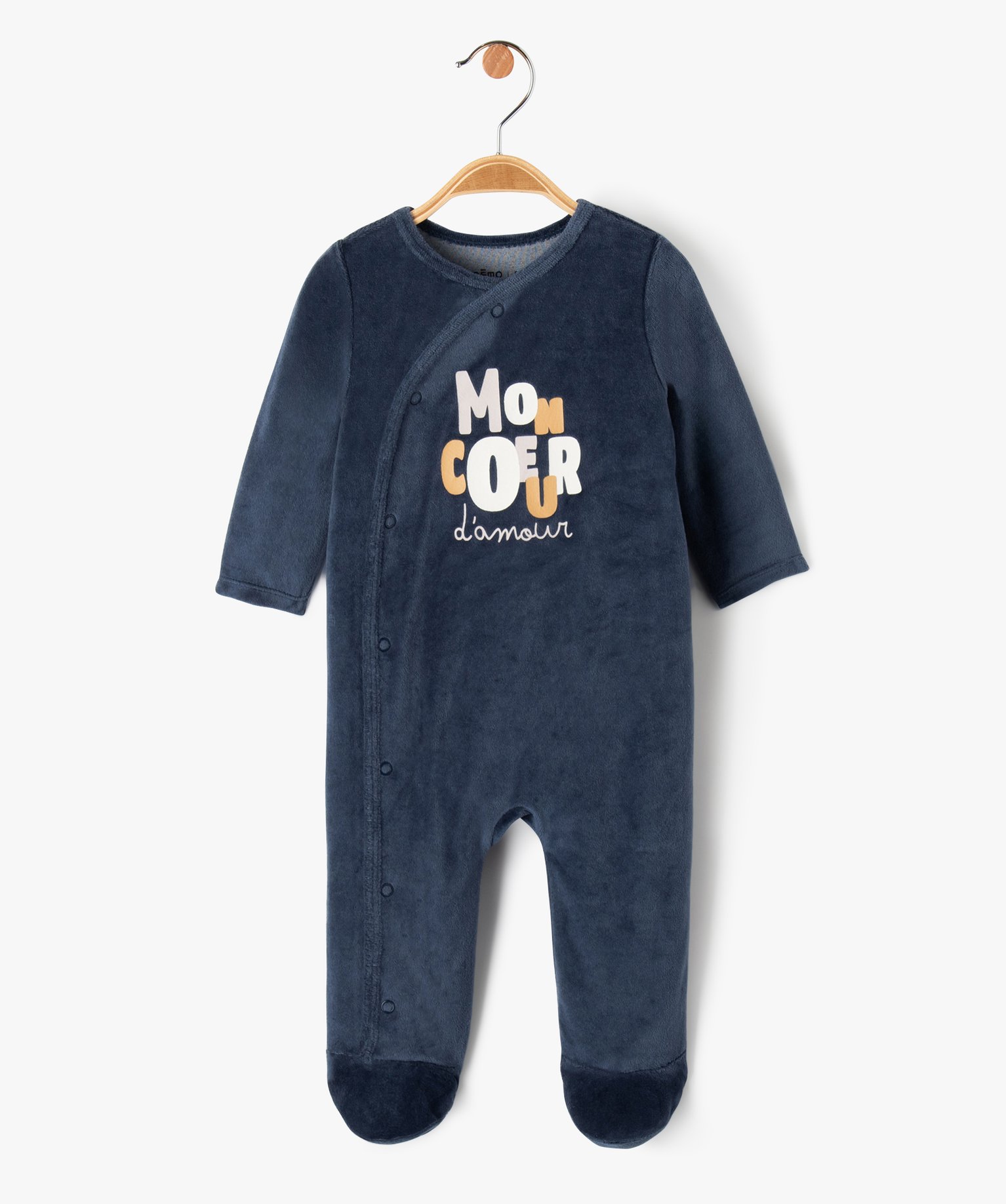 pyjama en velours avec inscription multicolore bebe garcon bleu
