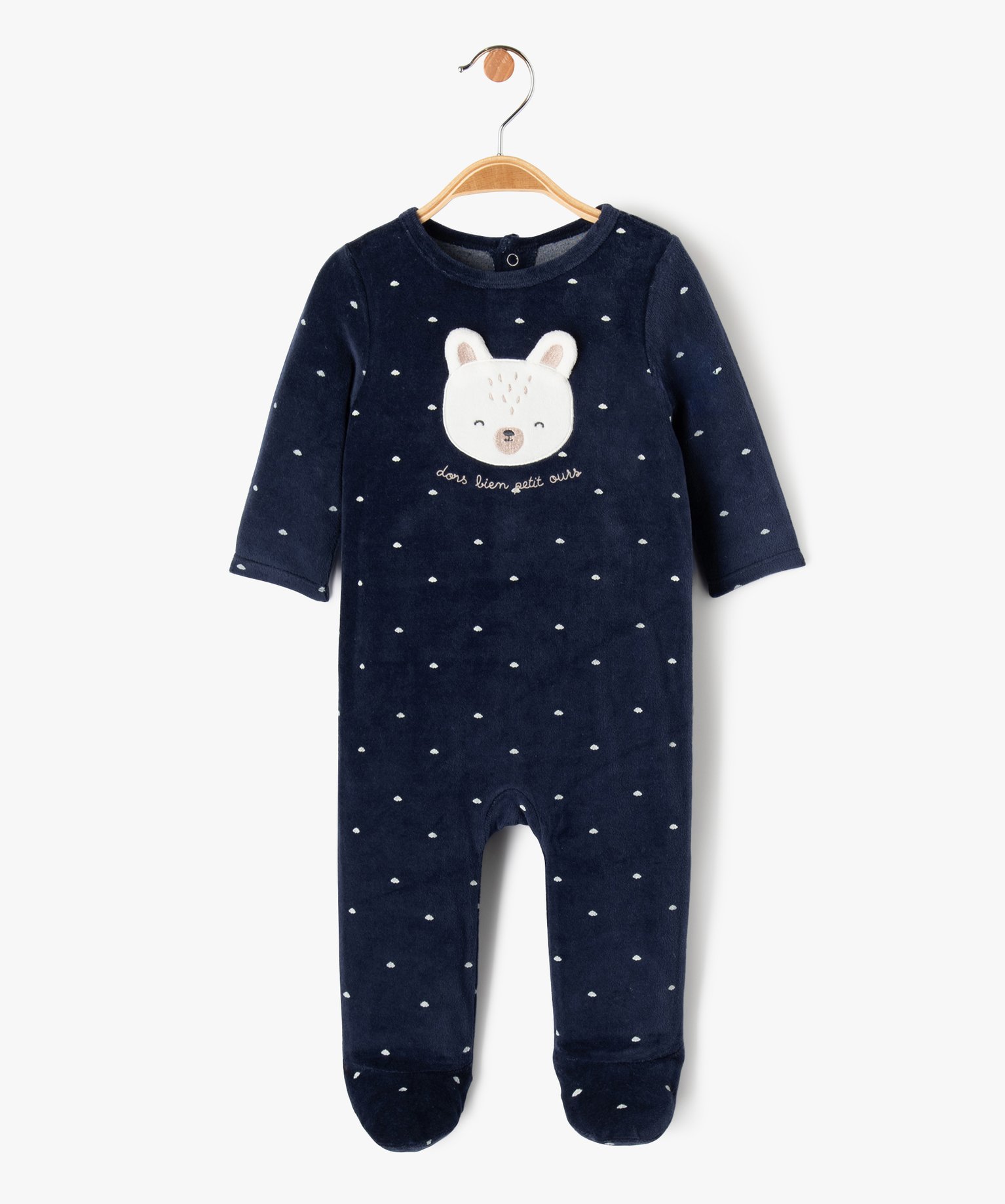 pyjama en velours a motif ourson bebe garcon bleu