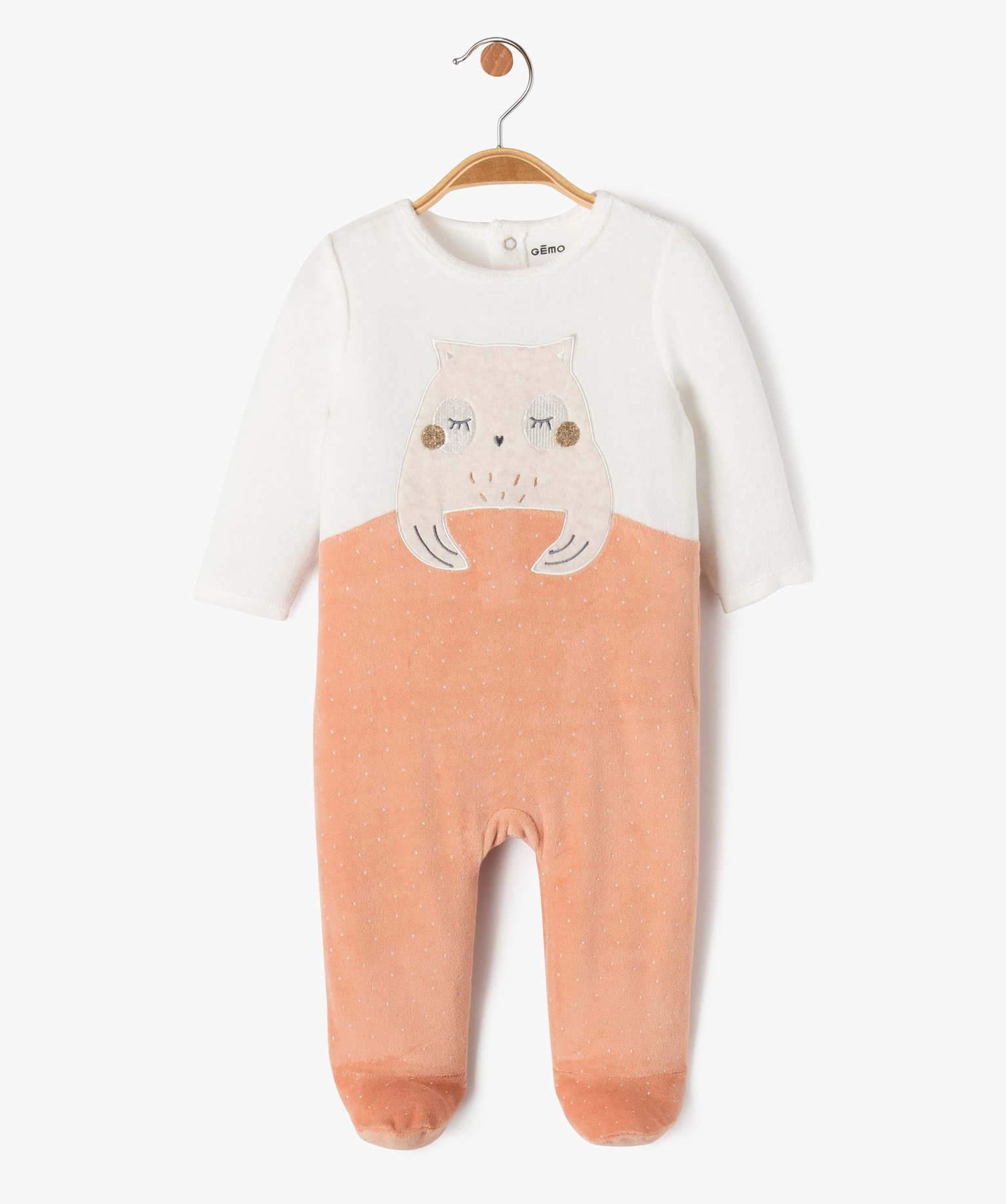 pyjama en velours a motif chouette bebe fille rose