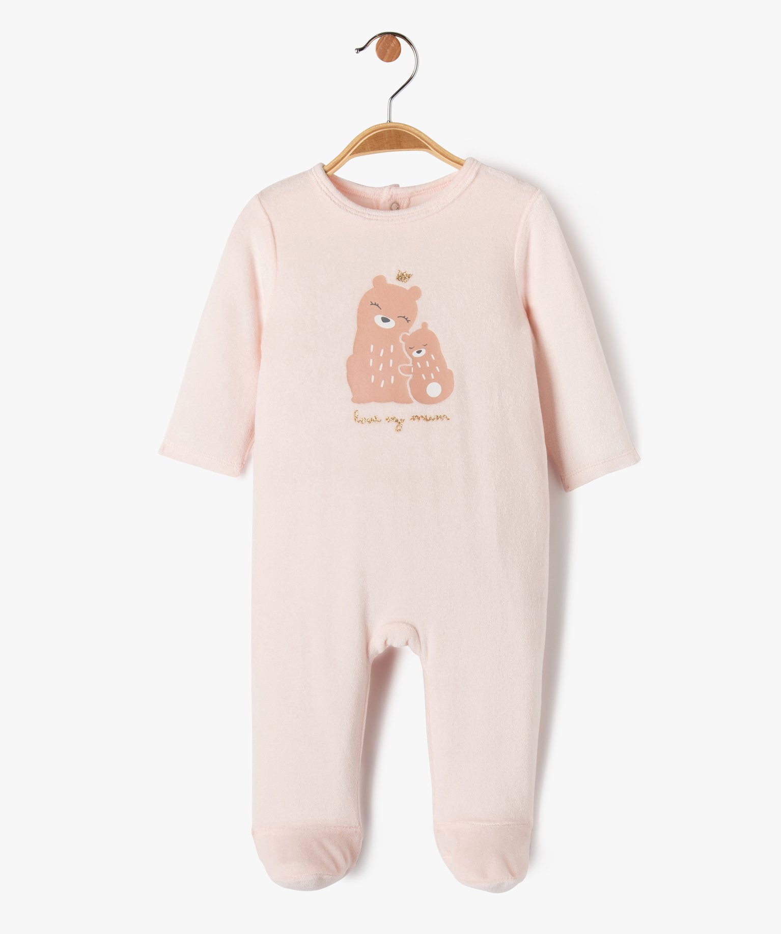 pyjama dors-bien en velours a motif oursons bebe fille rose