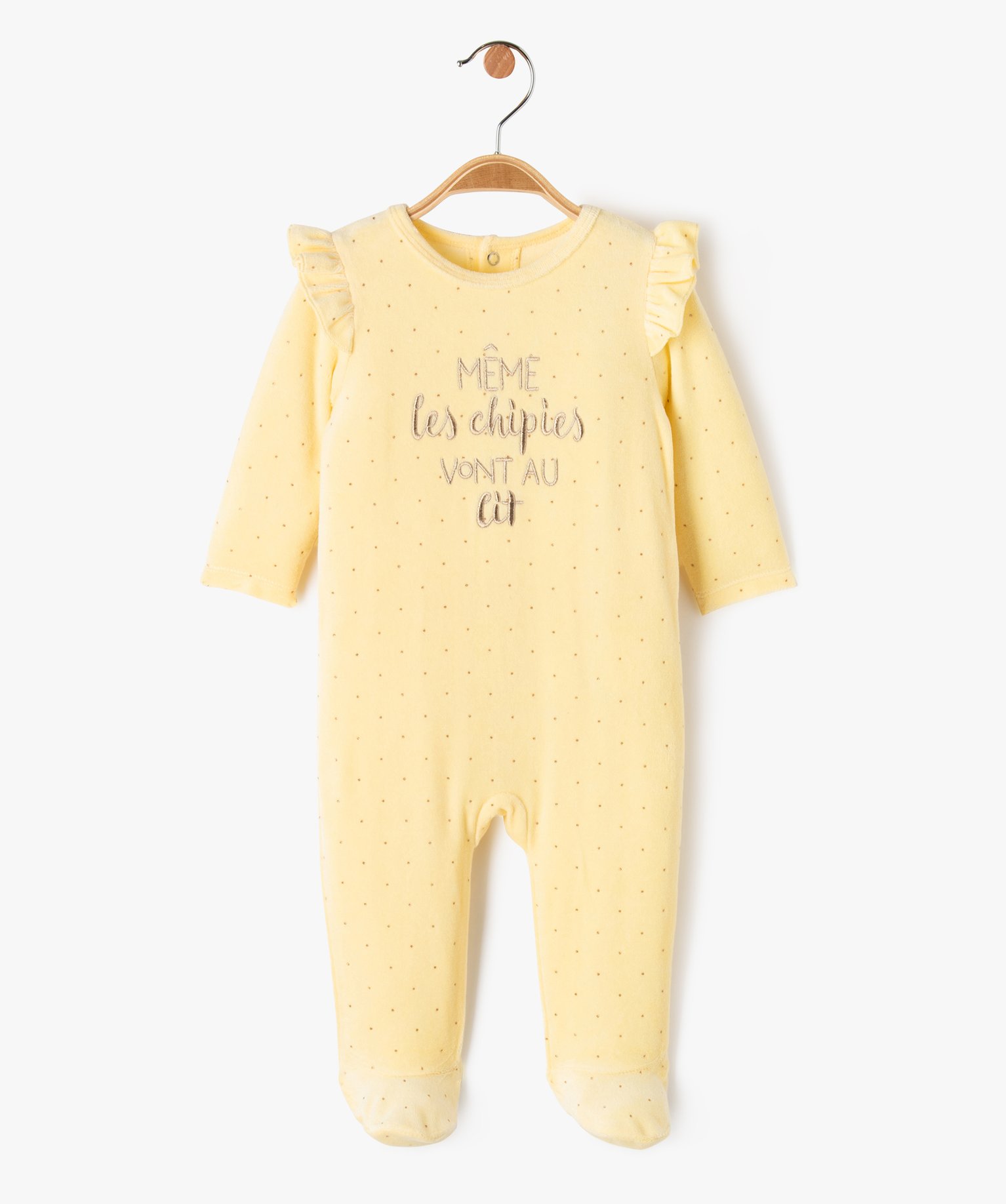 pyjama dors-bien en velours avec volants sur les epaules bebe fille jaune