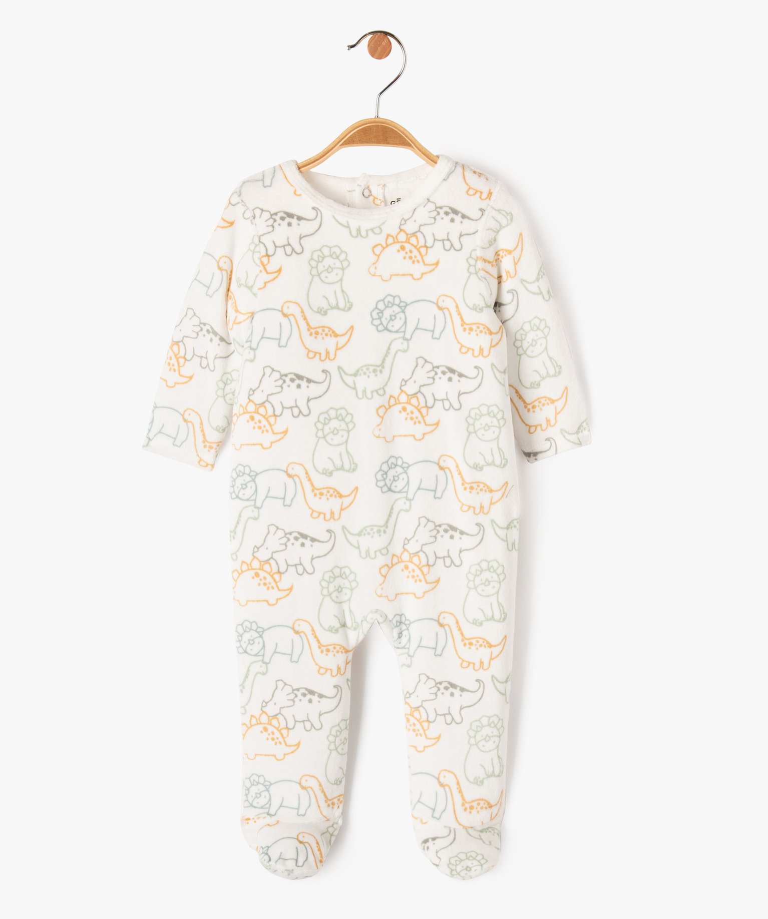 pyjama dors-bien en velours a motifs dinosaures bebe garcon beige