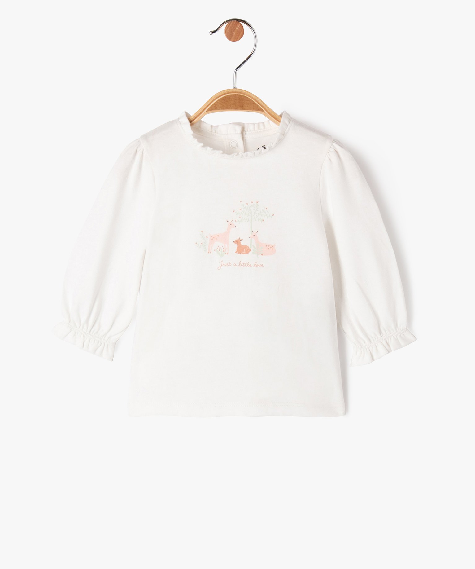 tee-shirt a manches longues finitions froncees bebe fille beige