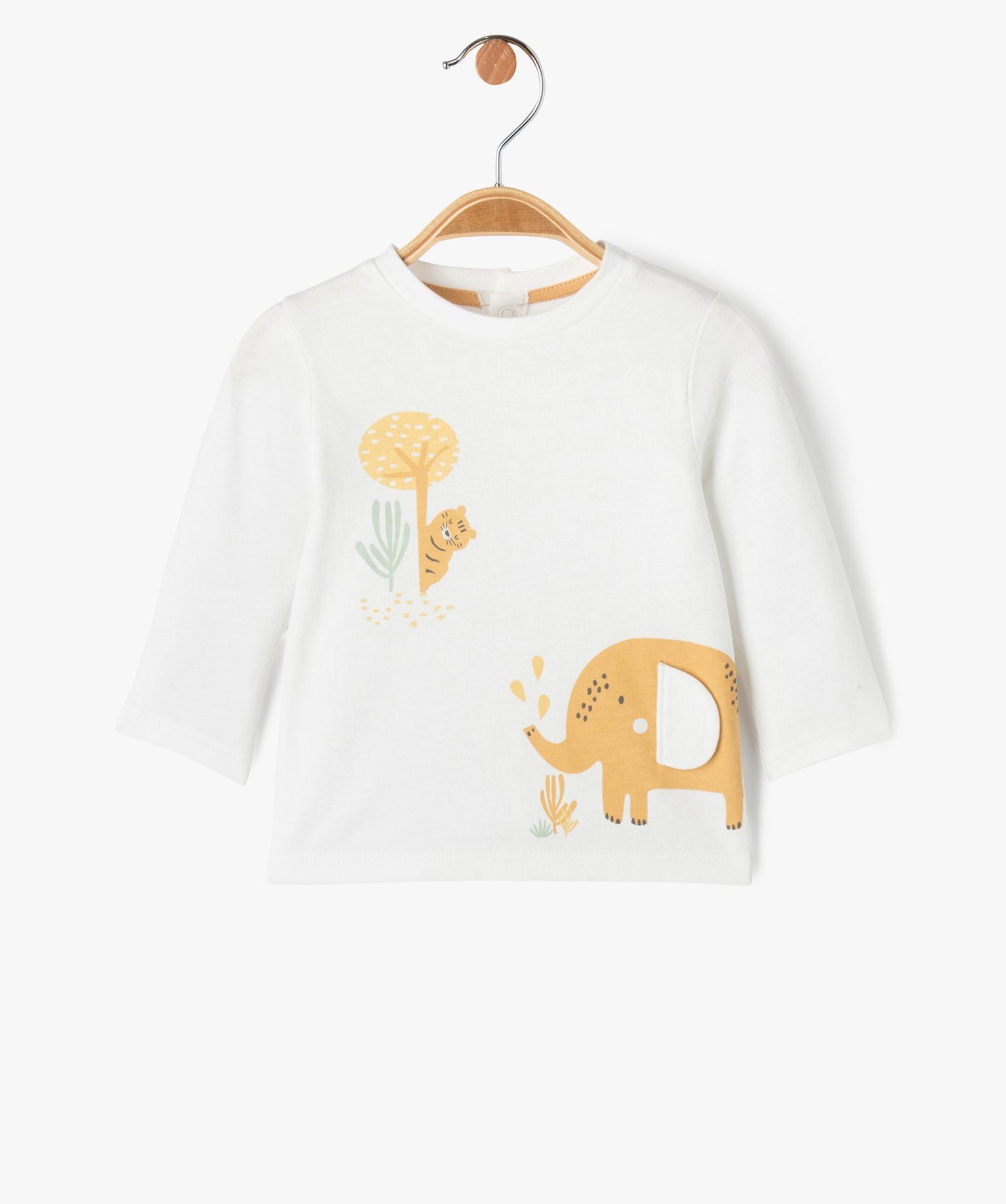 tee-shirt manches longues dos boutonne imprime bebe blanc tee-shirts