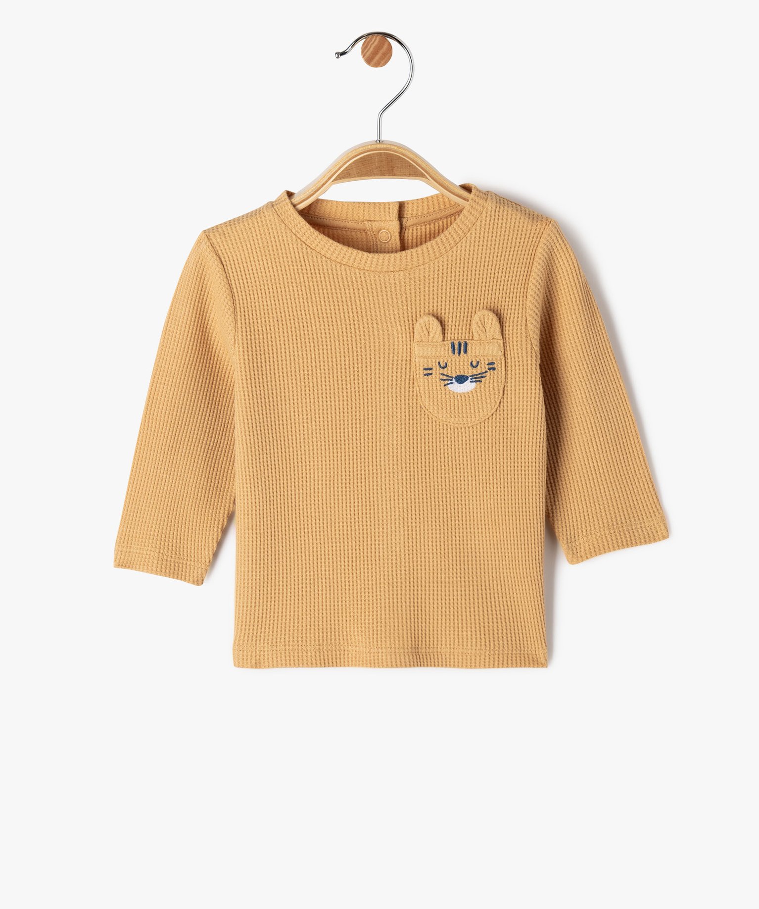 tee-shirt a manches longues en maille nid d’abeille bebe garcon brun
