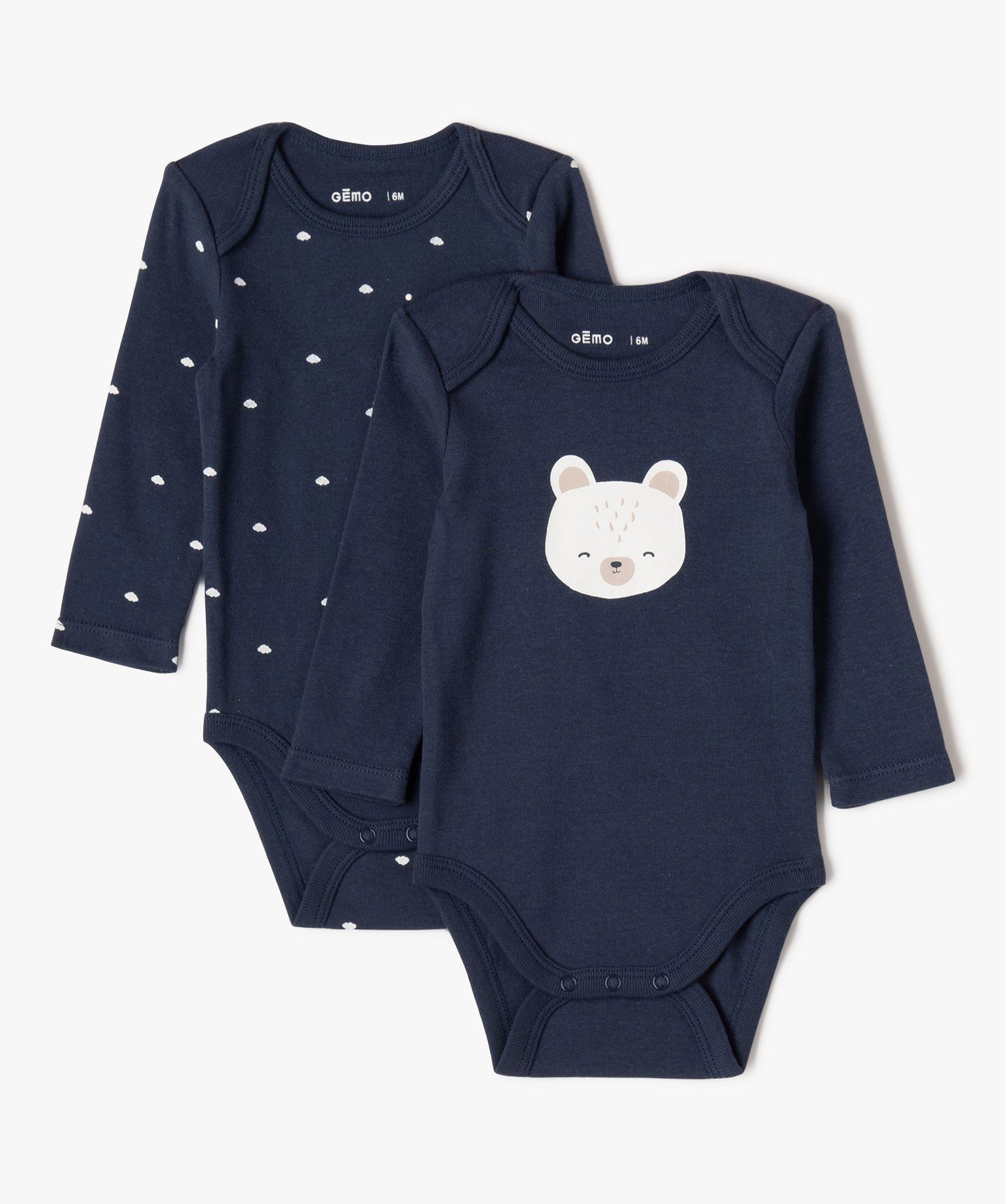 body manches longues col us  imprime bebe (lot de 2) bleu body manches longues