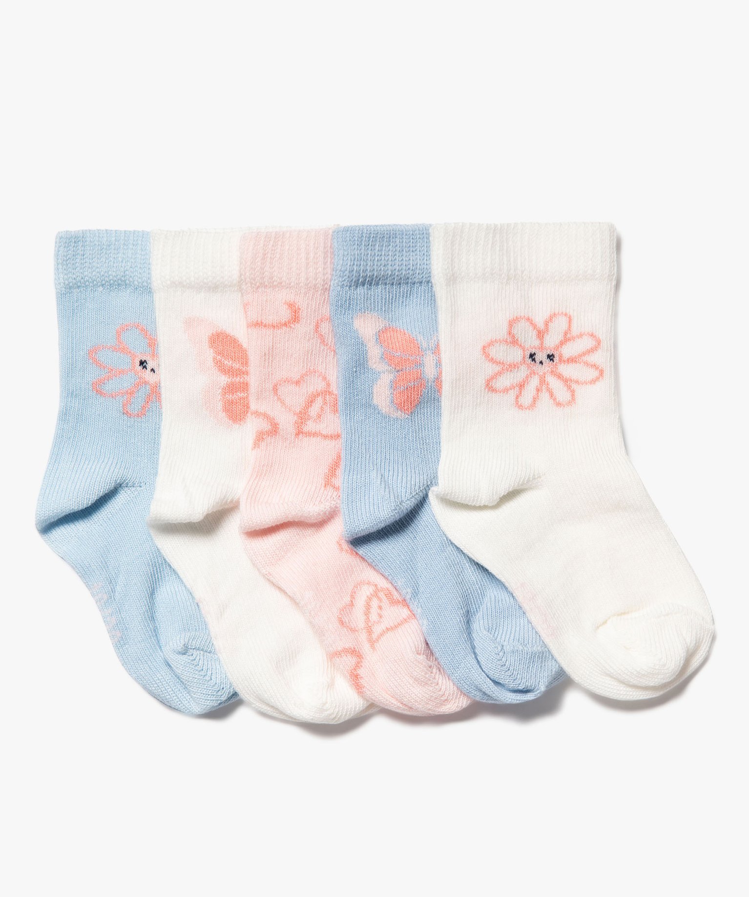 chaussettes a motifs papillons et fleurs bebe fille (lot de 5) bleu chaussettes
