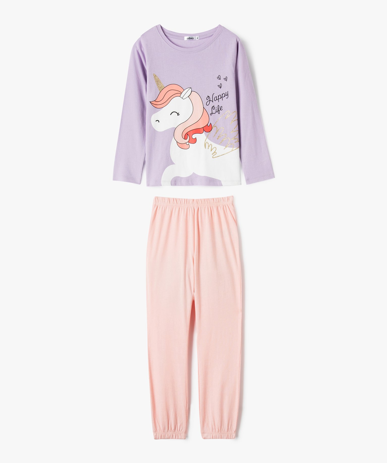 pyjama 2 pieces a motif licorne et paillettes fille violet