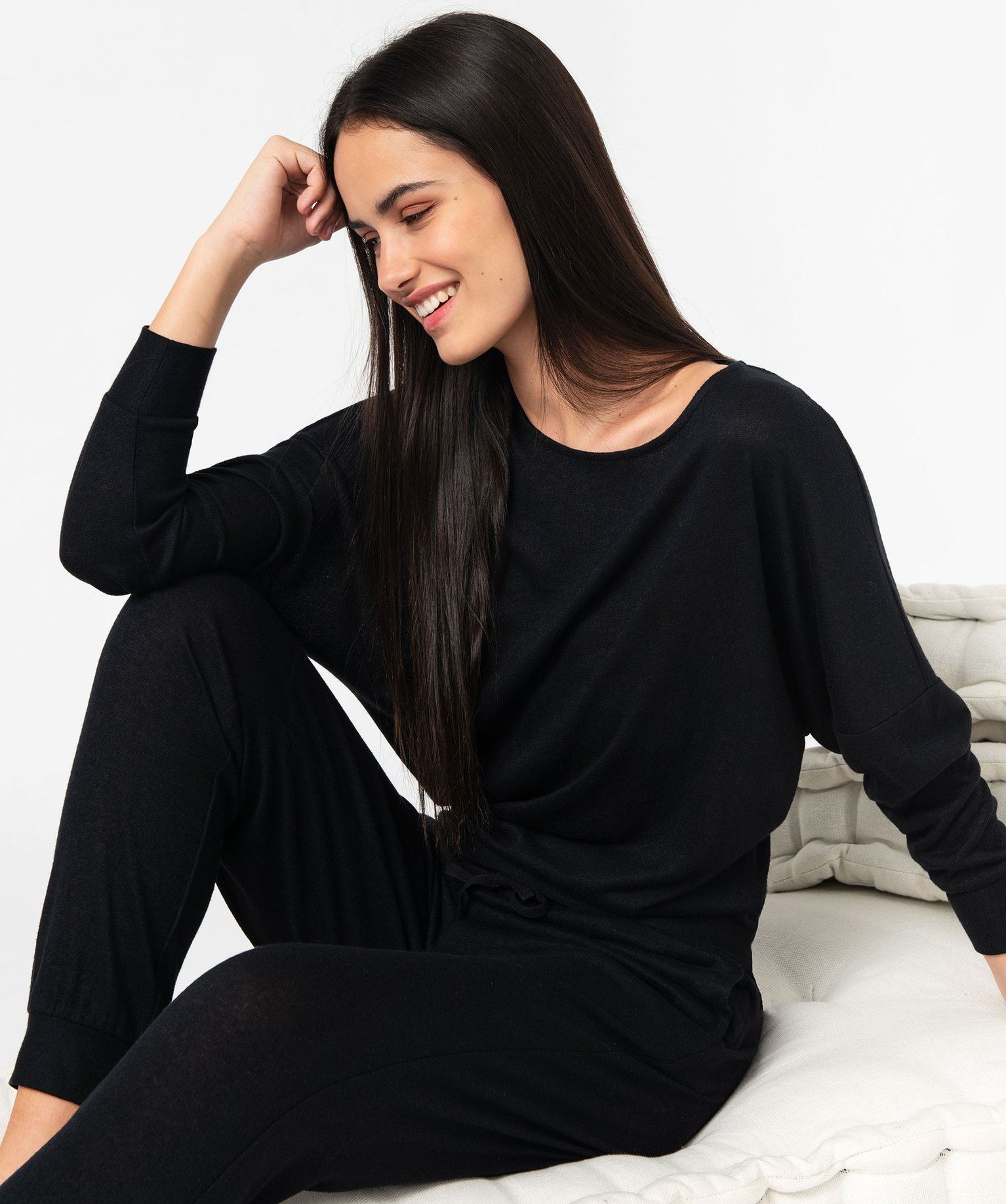 pantalon de pyjama en maille fine femme noir bas de pyjama femme GEMO