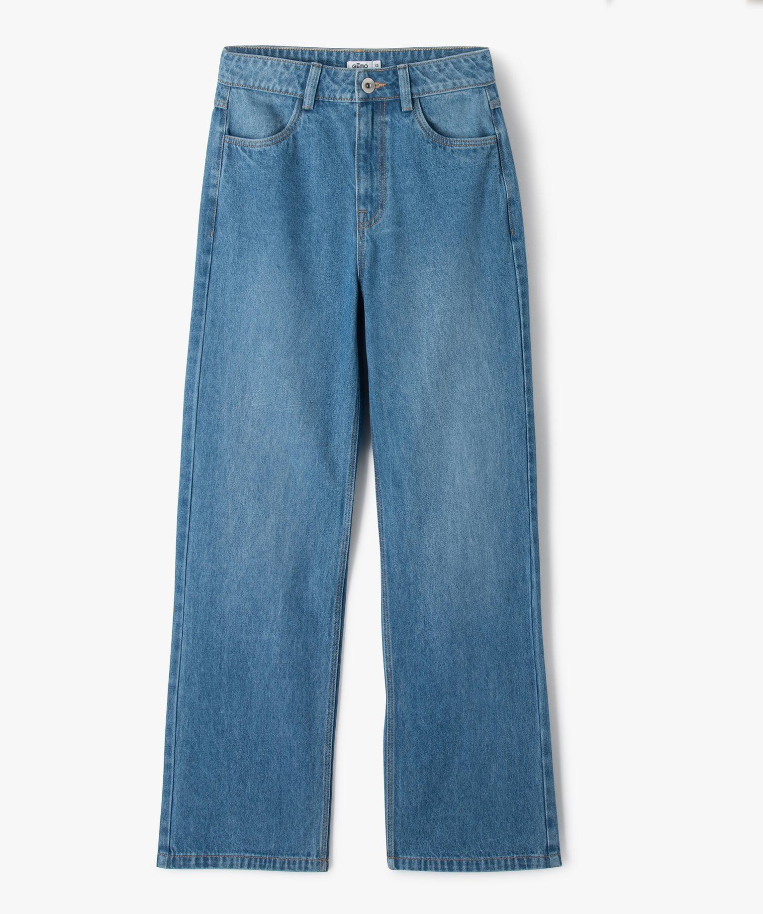 jean straight delave avec taille ajustable fille bleu vif jeans