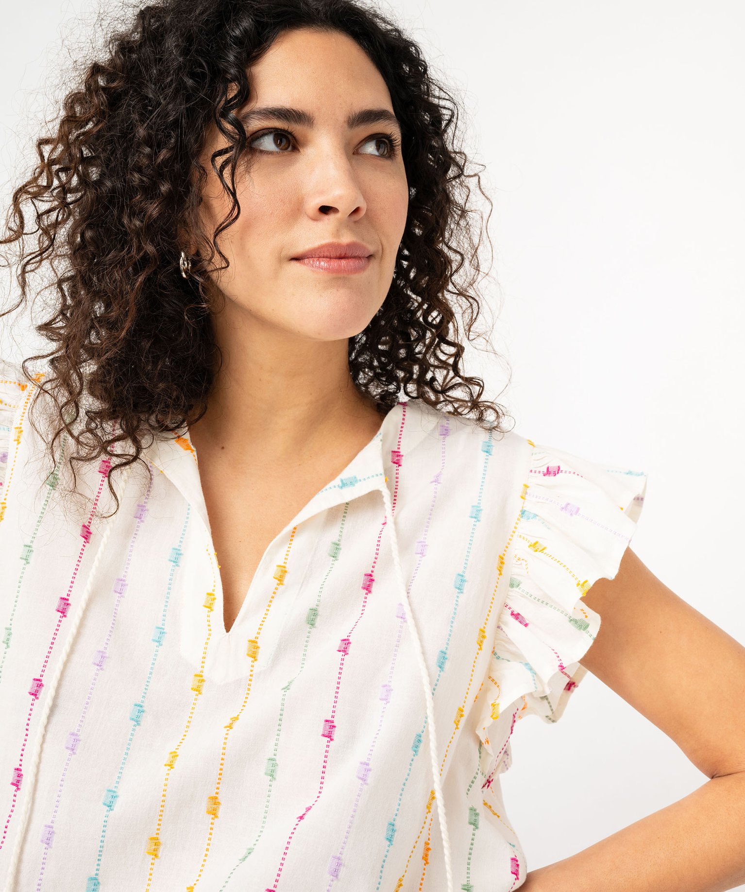blouse ample manches volantees a rayures multicolores femme beige blouses femme GEMO