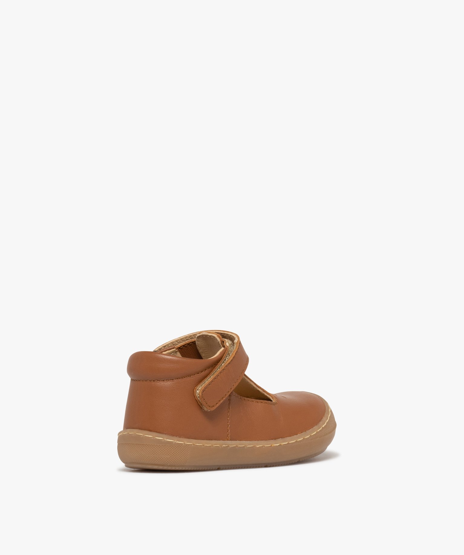 chaussures premiers pas bebe garcon salome en cuir uni et a scratch na marron standard chaussures de parc bebe GEMO