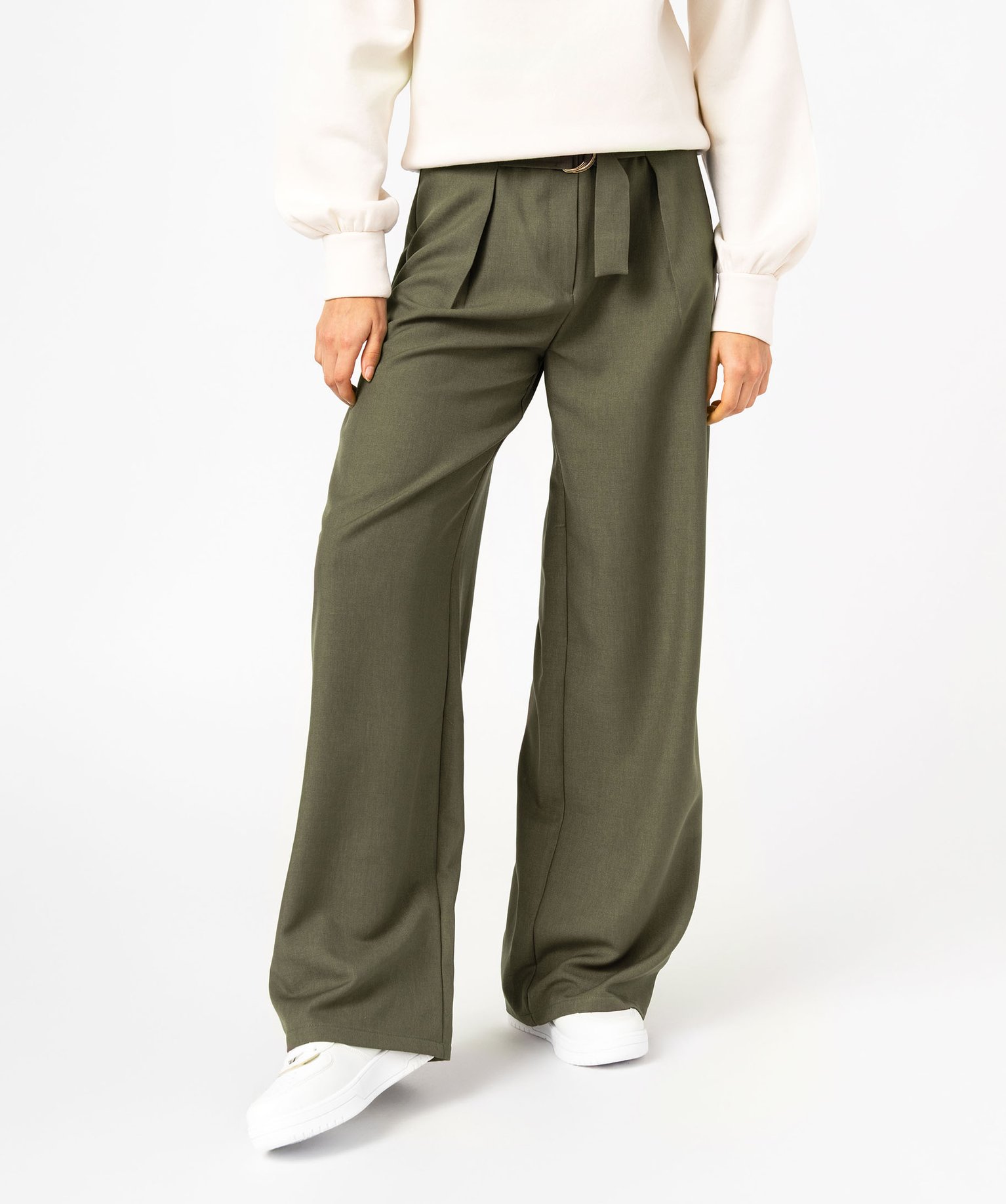 pantalon large avec taille haute femme vert pantalons