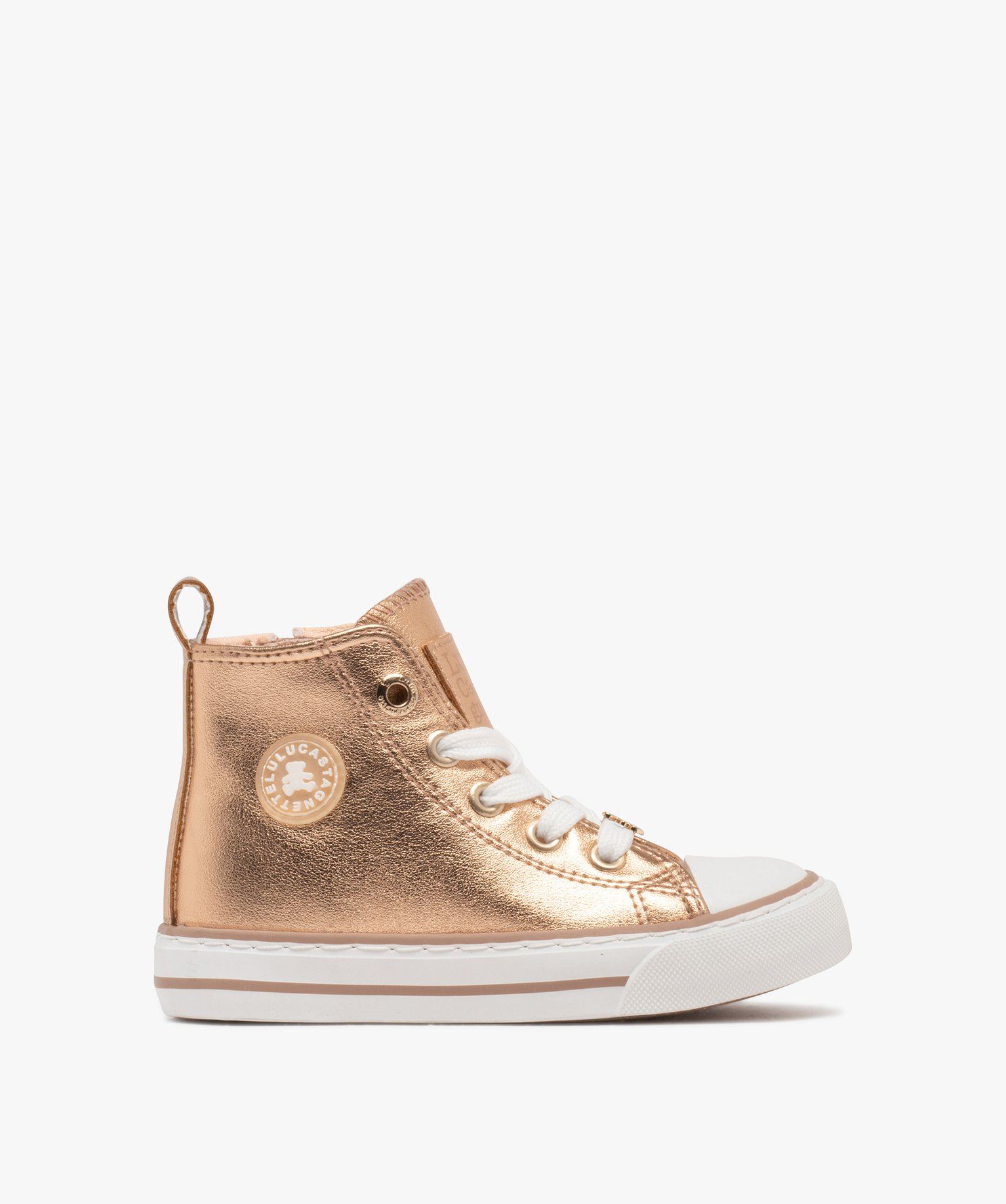 baskets fille en toile montante effet metallise a zip et a lacets - lulucastagnette rose standard baskets