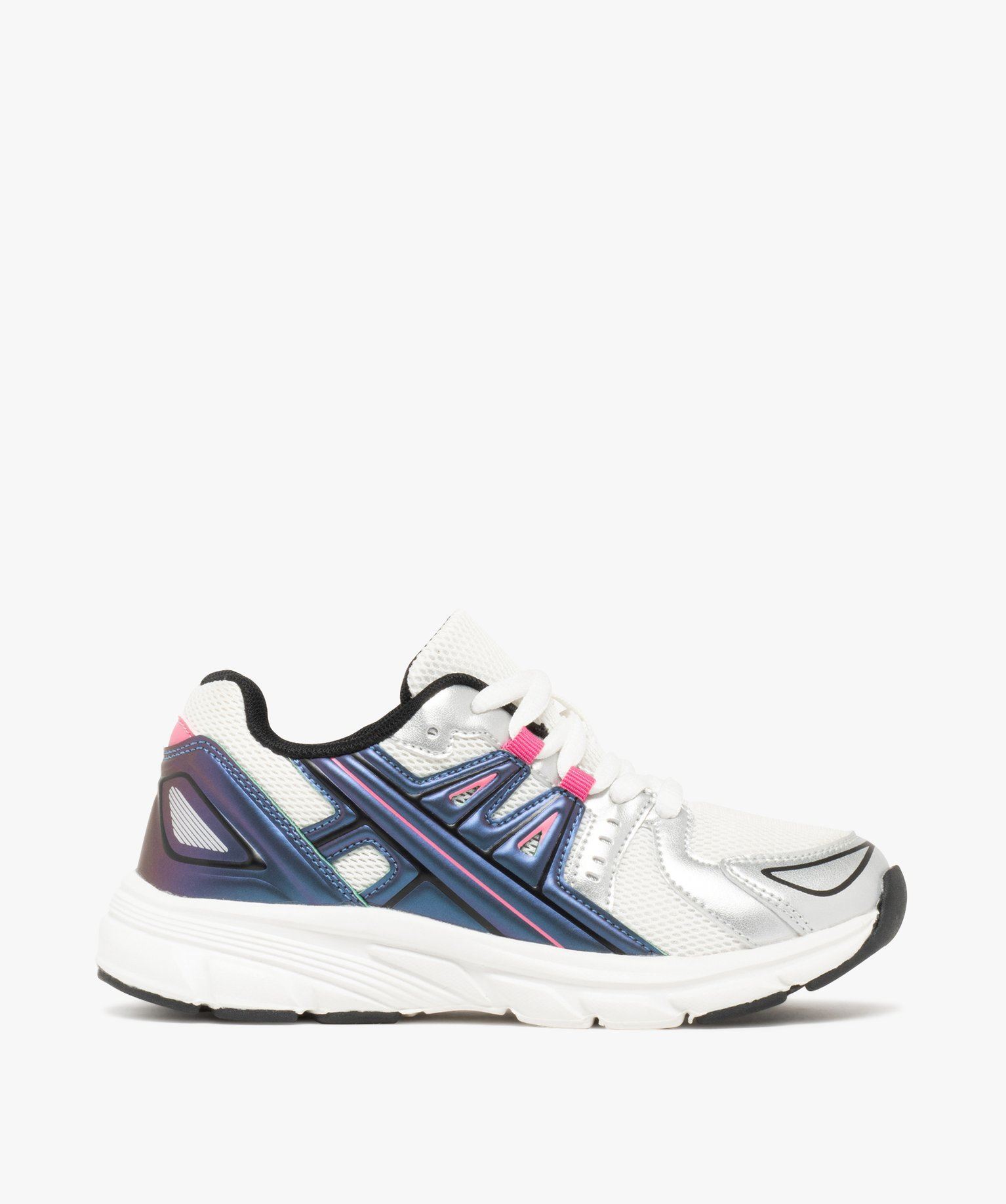 baskets fille running en mesh avec details effet metallise blanc standard baskets