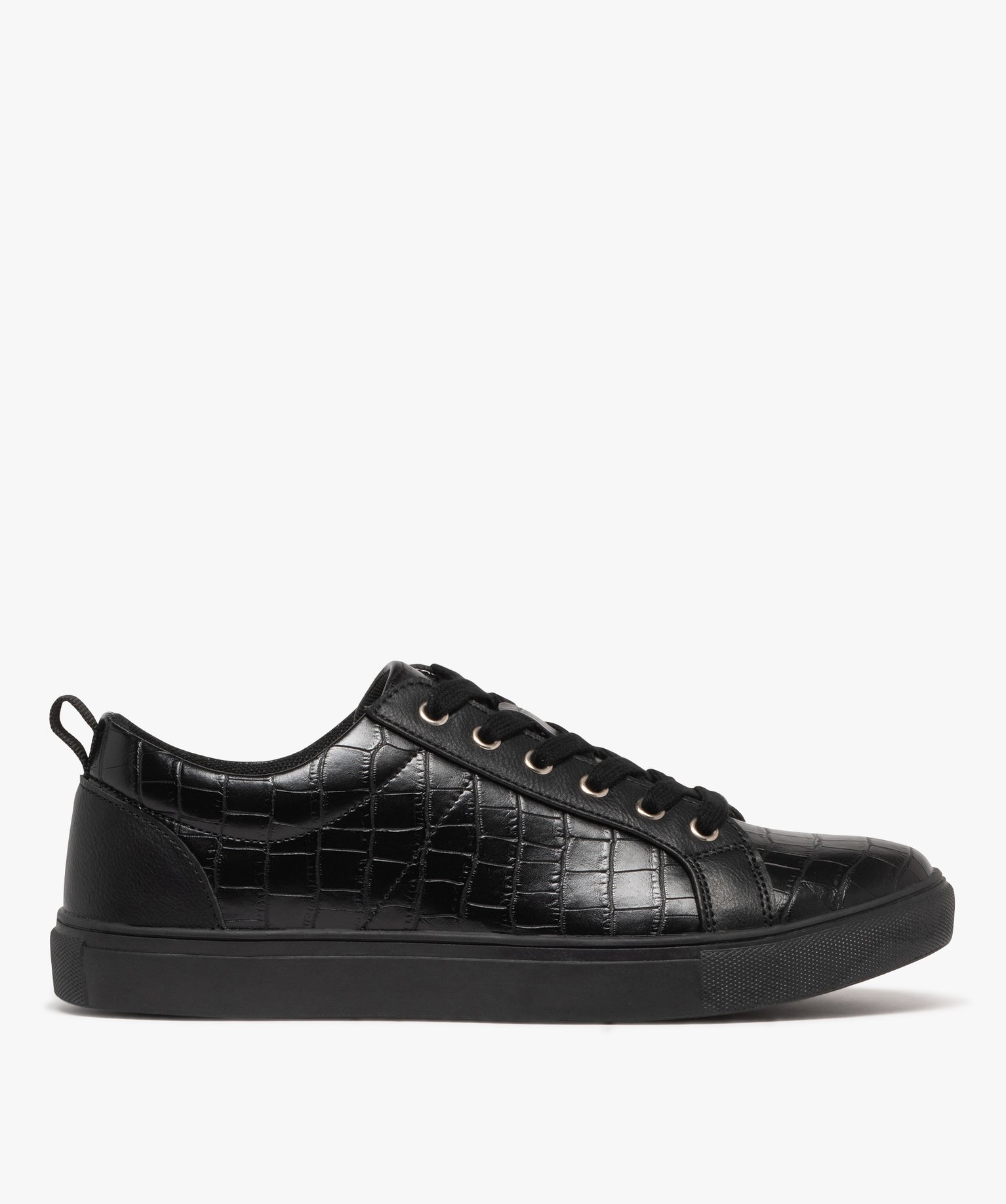 baskets femme unies au dessus effet croco noir standard femme GEMO