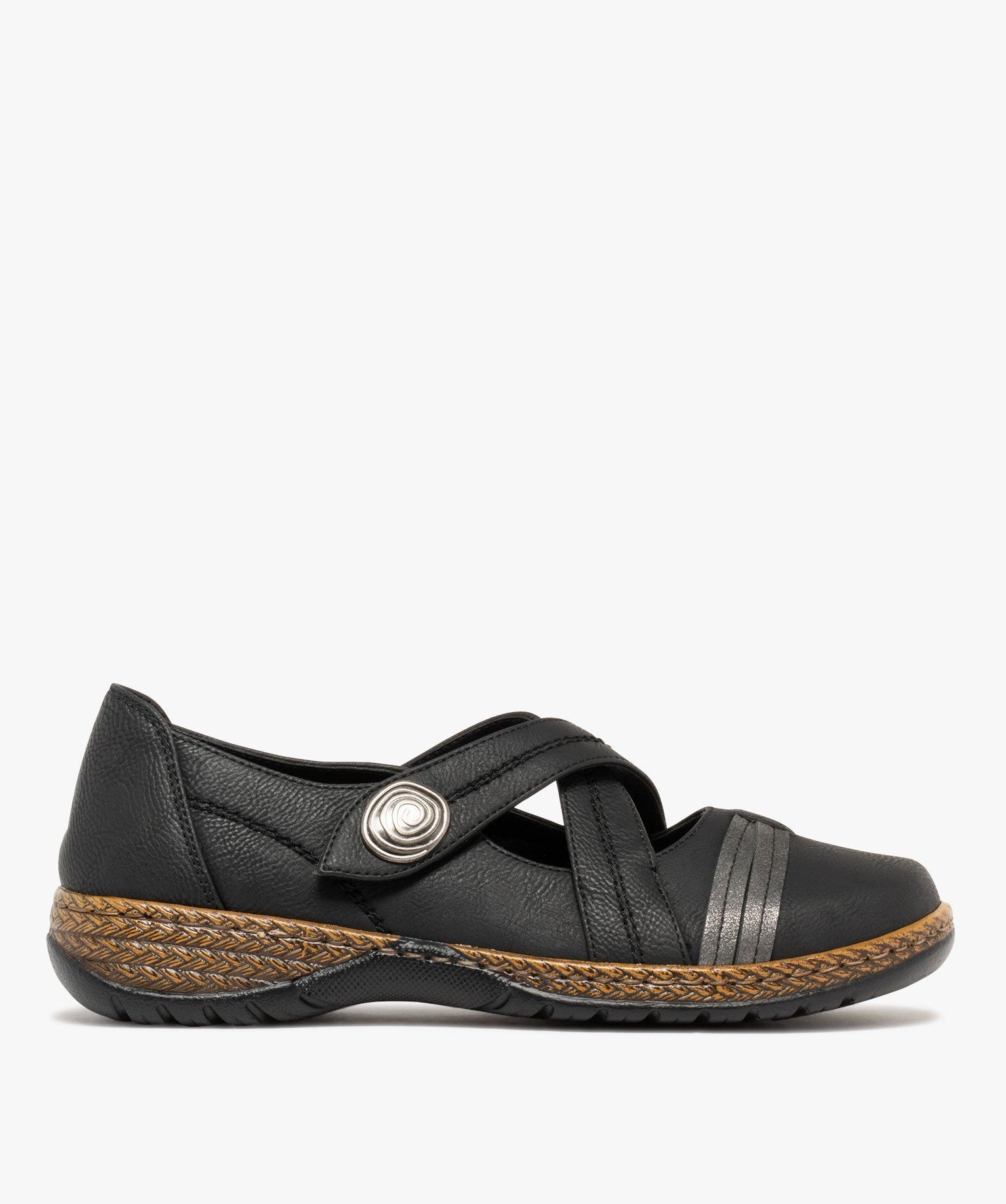 ballerines confort a brides croisees fermeture scratch femme noir standard ballerines